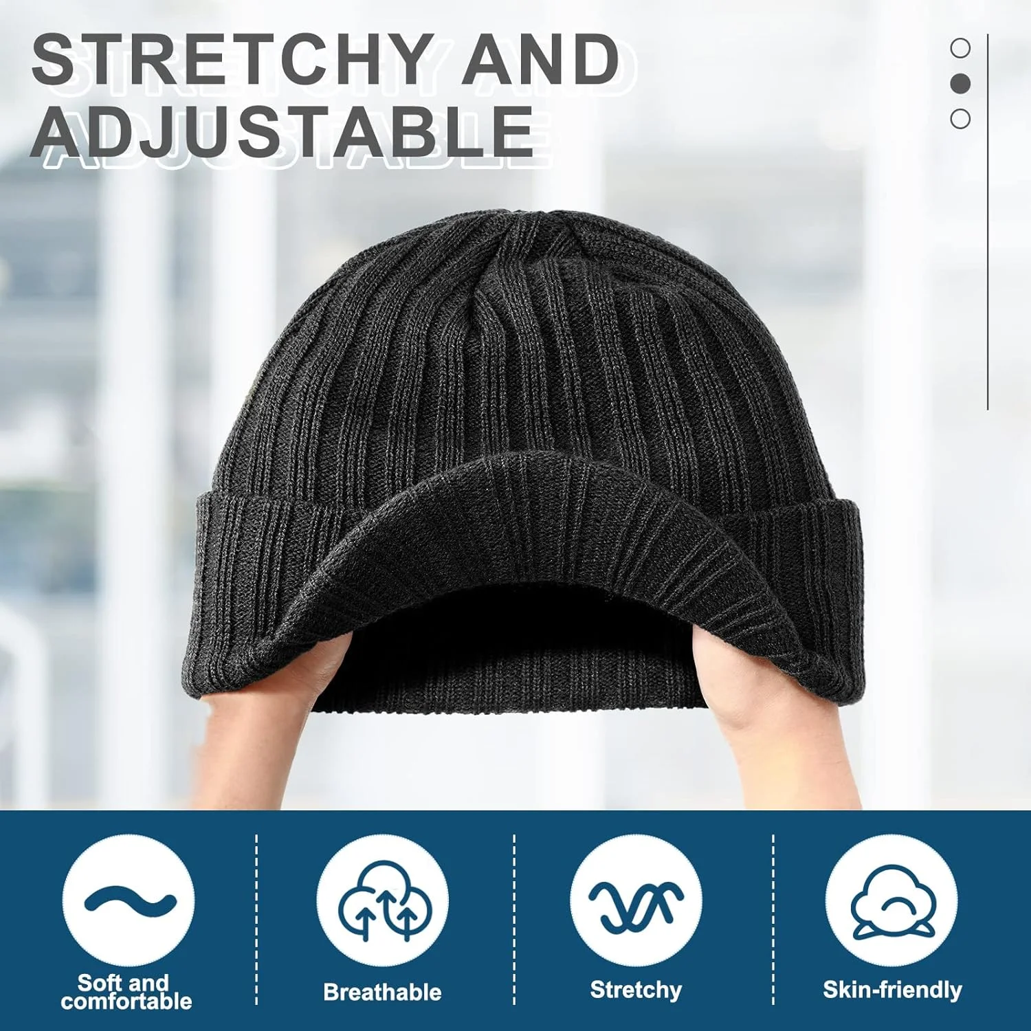 کلاه بافتنی مردانه ساتینیور، 2 عدد کلاه نقاب دار پشمی، کلاه رادار پشمی، کلاه زمستانی گرم لبه دار، مشکی، M