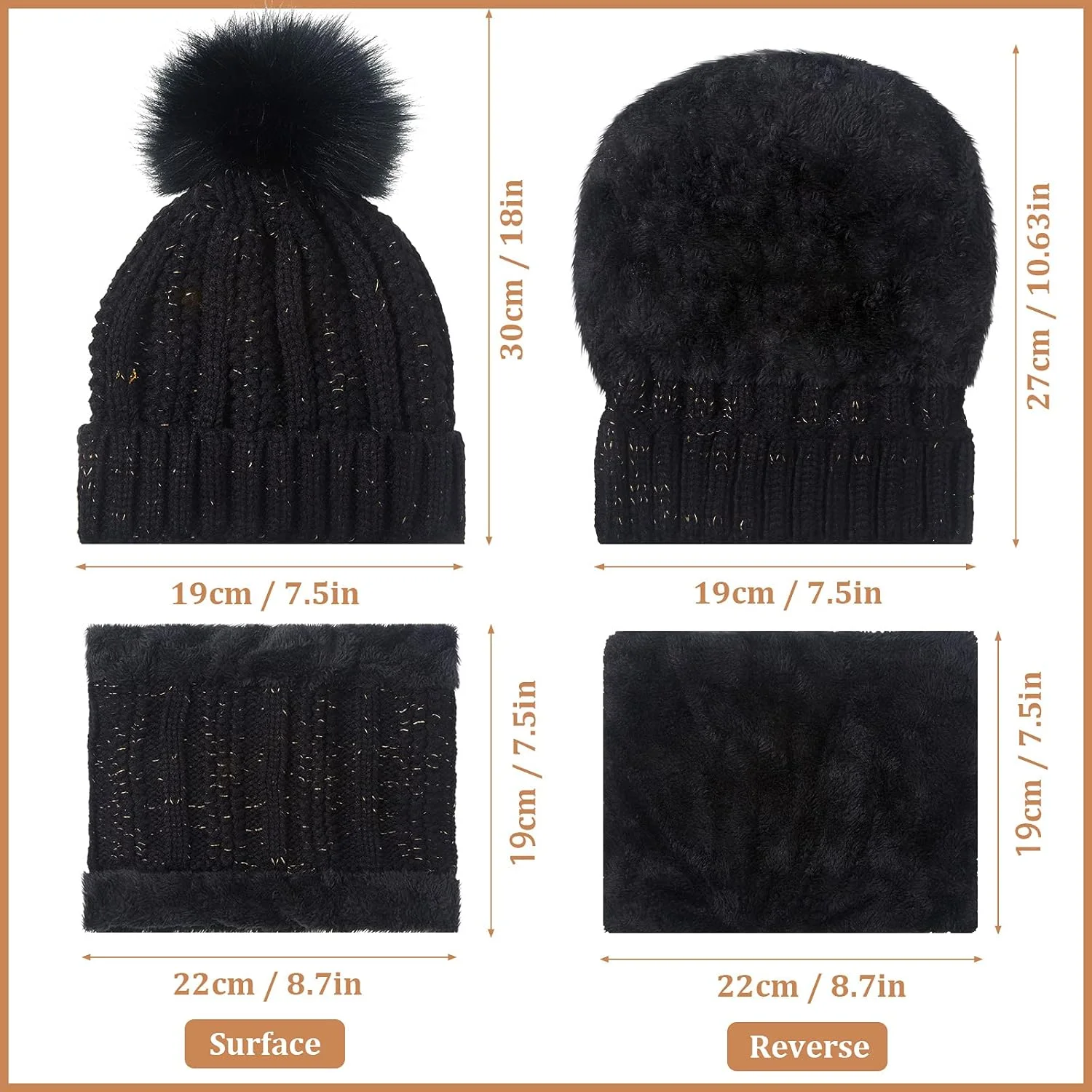 ست 8 تکه کلاه بافتنی زمستانی زنانه، کلاه اسکی گرم، شال گردن، دستکش های لمسی بافتنی و جوراب