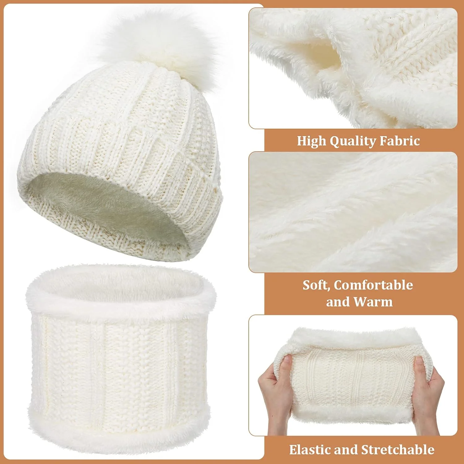 ست 8 تکه کلاه بافتنی زمستانی زنانه، کلاه اسکی گرم، شال گردن، دستکش های لمسی بافتنی و جوراب