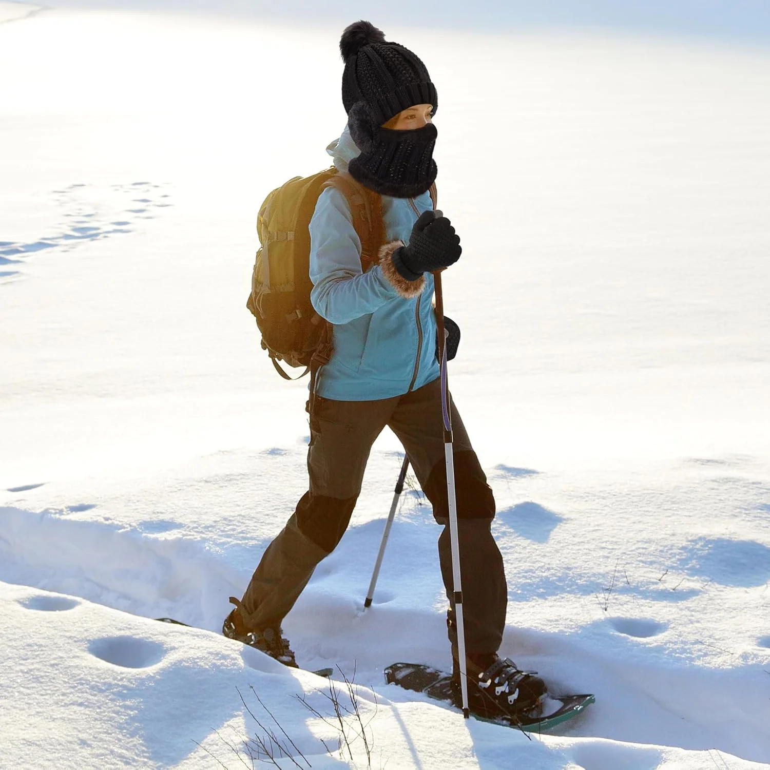 ست کلاه، شال گردن و دستکش زمستانی 5 تکه ساتینیور، کلاه بافتنی پشمی آستر دار، دستکش های گرم صفحه لمسی، گرمکن گوش برای زنان