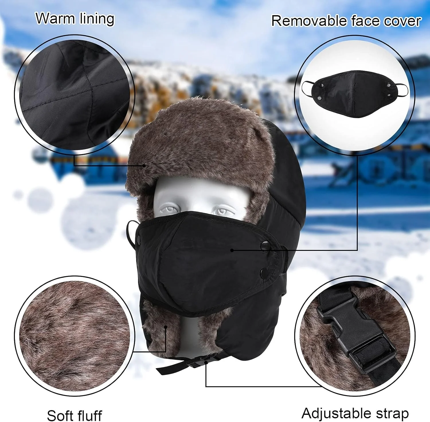 ست 3 تکه کلاه خزدار، کلاه زمستانی، گرمکن گردن پشمی ضد باد و ضد آب، شال گردن و دستکش های بافتنی گرم زمستانی با قابلیت استفاده از صفحه لمسی