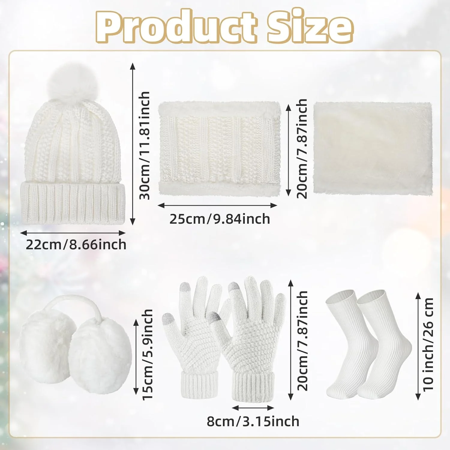 ست 5 تکه کلاه، شال گردن و دستکش زمستانی زنانه ساتینیور، کلاه بافتنی منگوله دار، دستکش های گرم صفحه لمسی، گوش گیر و جوراب ساق بلند