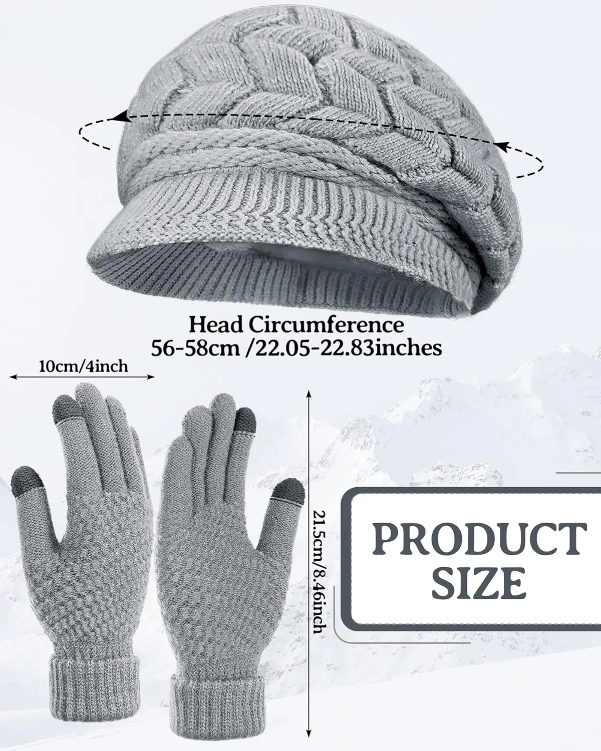 ست کلاه و دستکش زمستانی زنانه 4 تکه، کلاه بافتنی گرم و دستکش اسکی کلاه جمجمه ای با نقاب و دستکش صفحه لمسی
