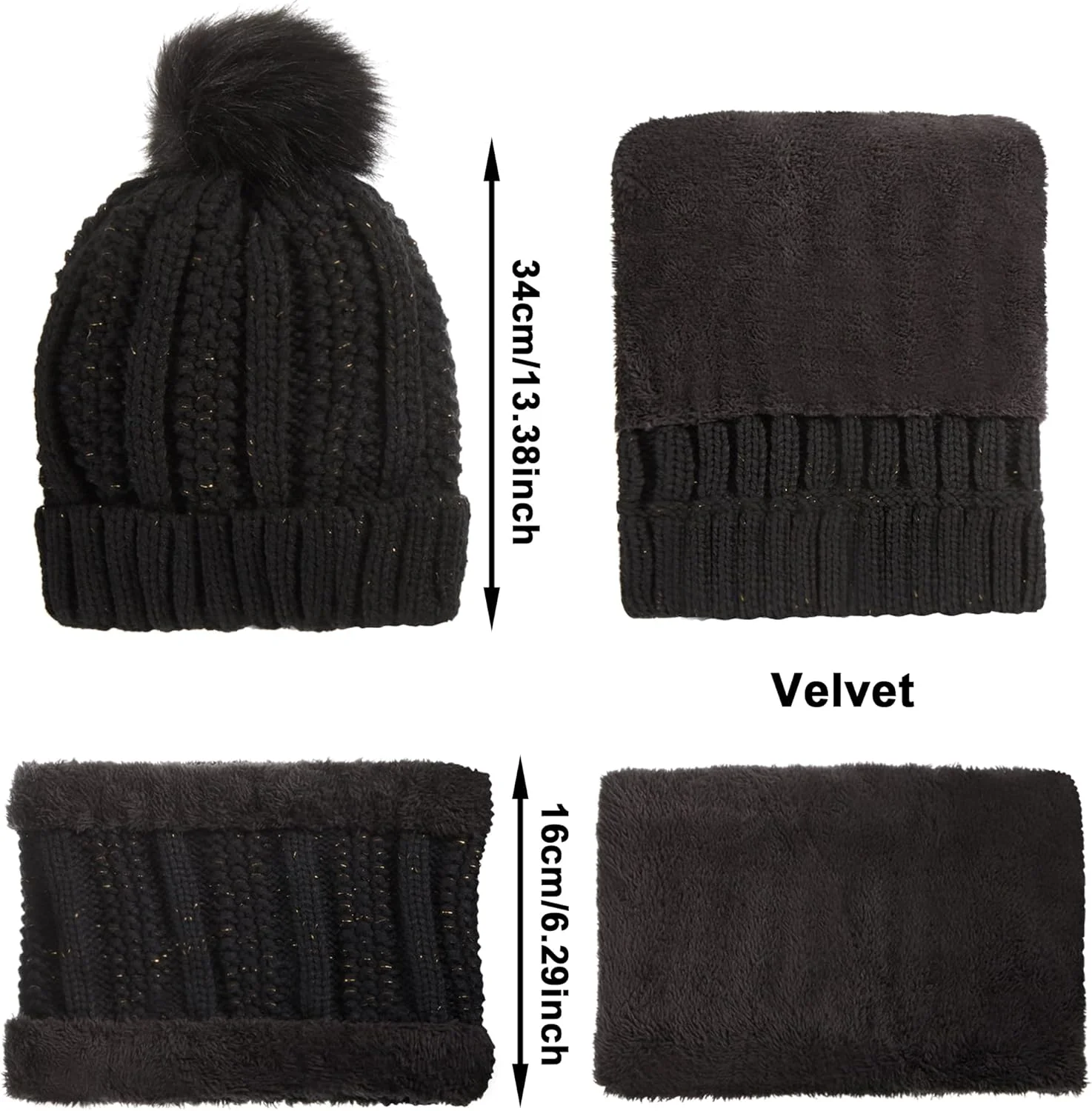 ست کلاه، شال گردن و دستکش زمستانی 5 تکه ساتینیور، کلاه بافتنی پشمی آستر دار، دستکش های گرم صفحه لمسی، گرمکن گوش برای زنان