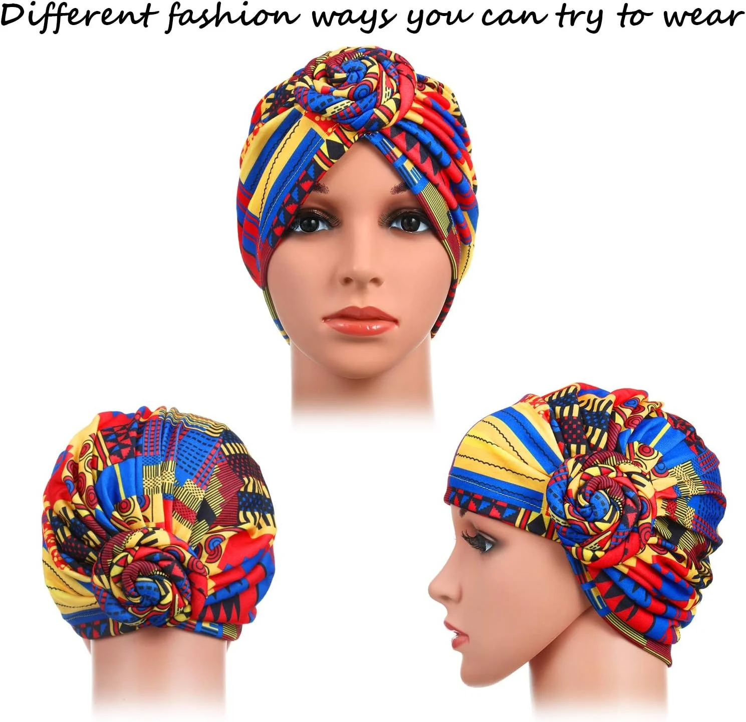 عمامه زنانه ساتینیور، 3 عدد عمامه آفریقایی گره دار از پیش بسته شده، کلاه بونیت