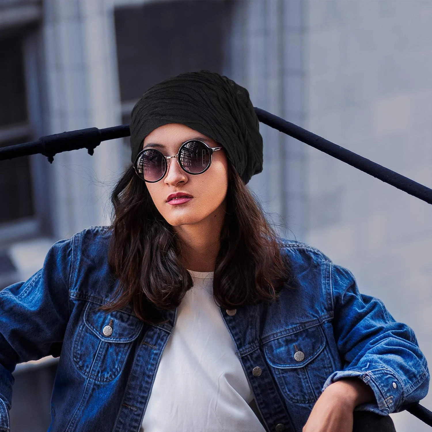 کلاه بافتنی چروک دار SATINIOR، 4 عدد، کلاه جمجمه ای شل و ول برای زمستان/پاییز، مشکی، خاکستری، خاکی و سرمه ای، تقریباً 26.5 x 28 سانتی متر