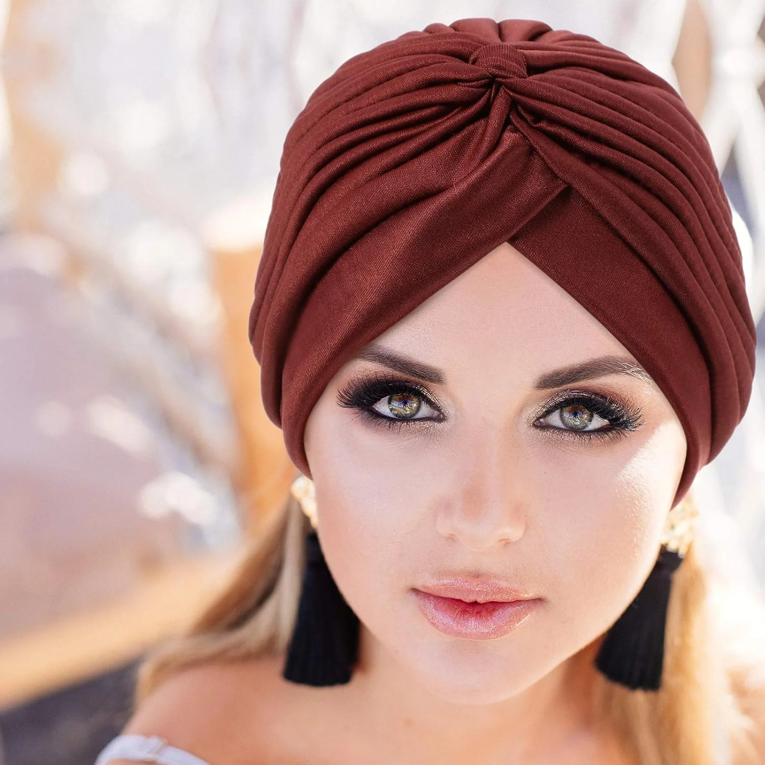 ساتینیور 6 عدد کلاه عمامه ای کشی زنانه، عمامه های شیمی درمانی گره دار نرم از قبل گره زده شده، کلاه های خواب زنانه، 6 رنگ