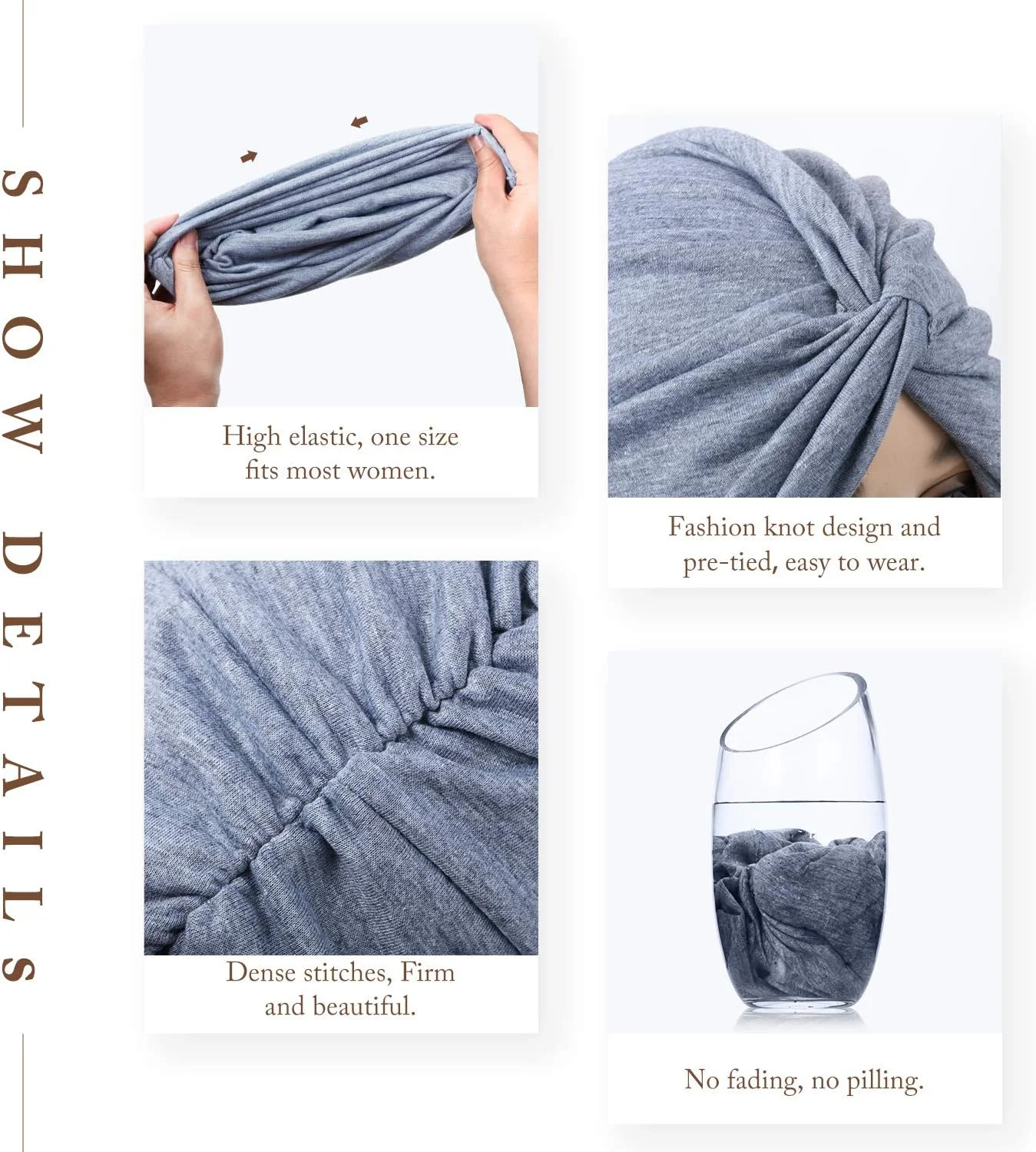 ساتینیور، 4 عدد توربان زنانه شیک و زیبا، کلاه عمامه ای گره دار از پیش بسته شده، کلاه خواب