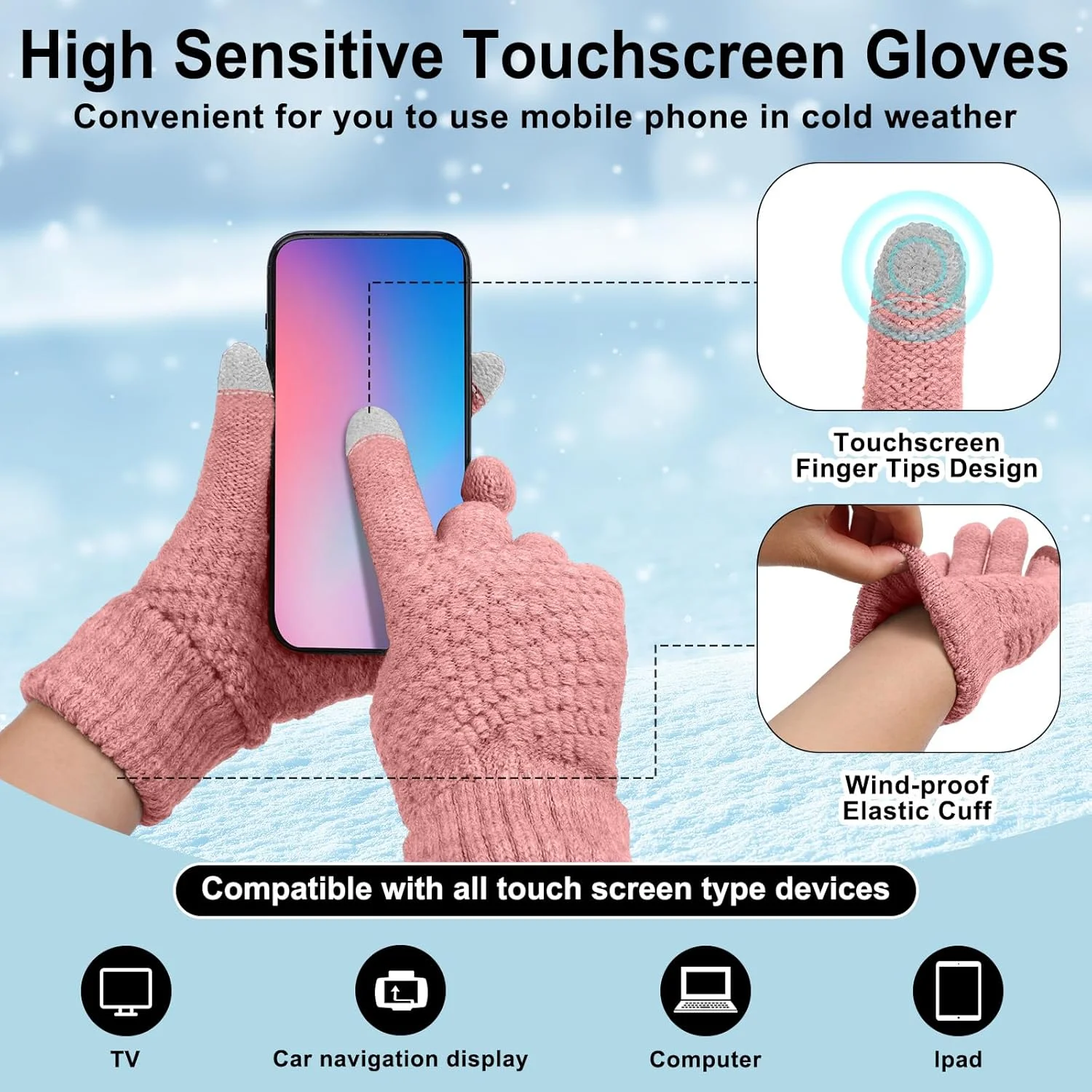 ست 5 تکه کلاه بافتنی زمستانی، شال گردن، دستکش های لمسی و جوراب های ضخیم ساتینیور، گرم و پشمی مناسب آقایان و بانوان