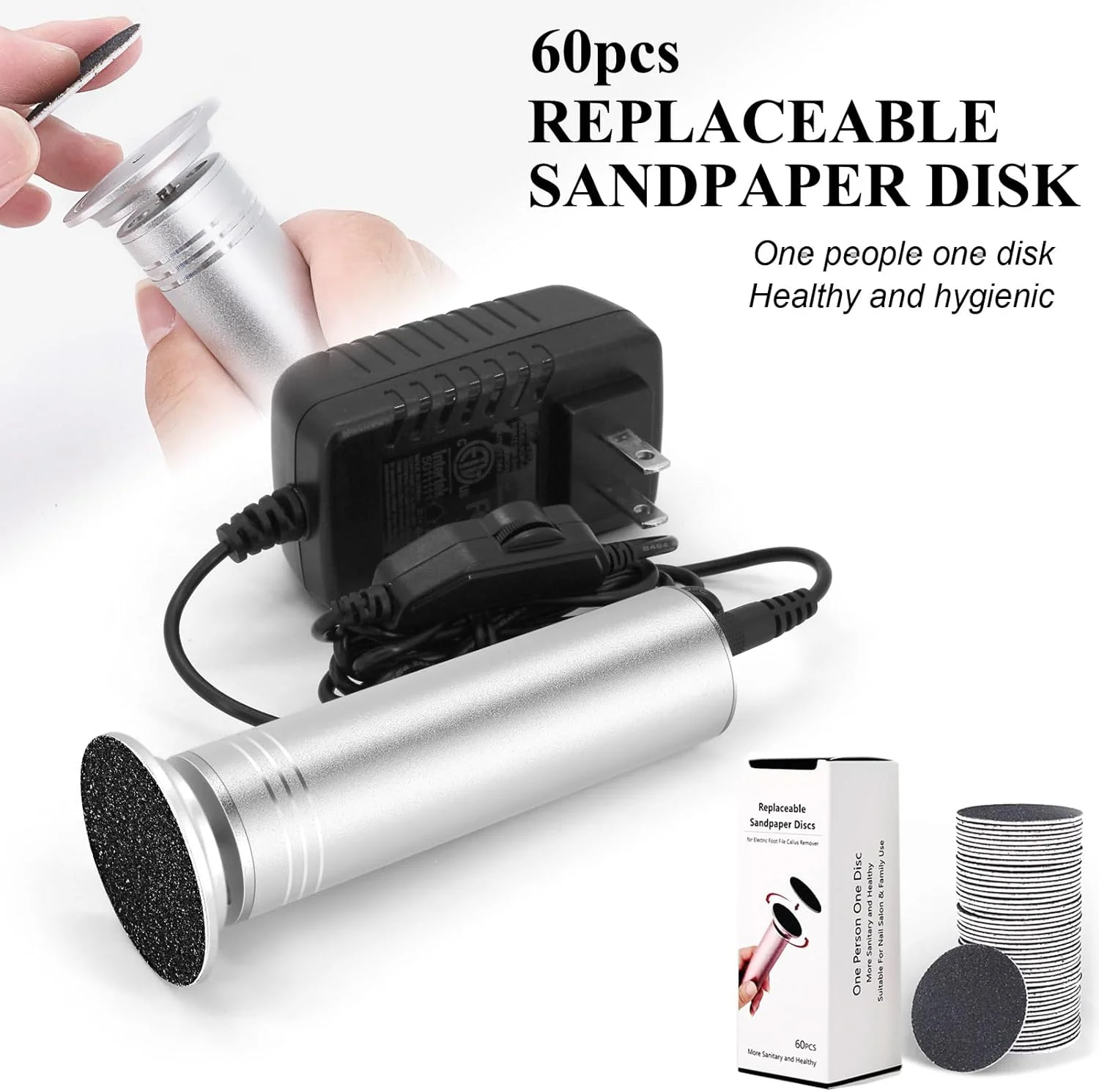 سوهان برقی پا، سرعت قابل تنظیم 0-1200 دور در دقیقه، سوهان پدیکور برقی حرفه ای با 60 دیسک سمباده ای قابل تعویض برای از بین بردن پوست مرده پاشنه پا، نقره ای سوهان برقی پا، سرعت قابل تنظیم 0-1200 دور در دقیقه، سوهان پدیکور برقی حرفه ای با 60 دیسک سمباده ای قابل تعویض برای از بین بردن پوست مرده پاشنه پا، نقره ای