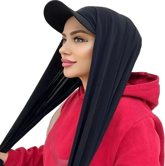 کلاه بیسبال حجاب یک تکه زنانه KASTWAVE 2 در 1 محافظ آفتاب روسری حجاب شیفون با کلاه نخی کلاه عمامه بلند پوشش کامل روسری سر نماز شال های مسلمان کلاه شیمی درمانی