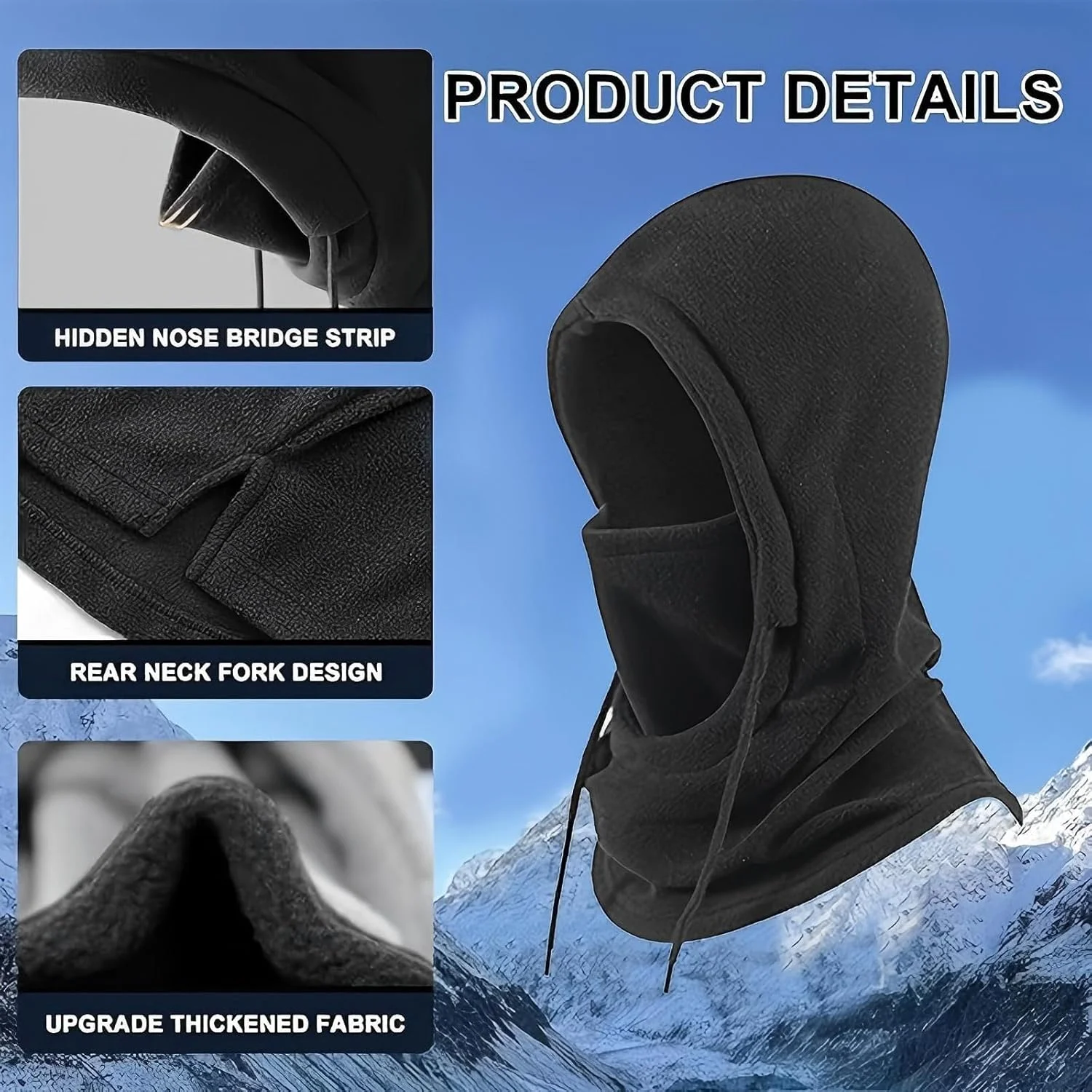 ماسک صورت زمستانی ضد باد کلاه بافتنی 3 در 1، شال گردن پوشش دهان با بند کشی، ماسک اسکی گرم برای مردان و زنان، گرم کننده گردن دوچرخه سواری موتور سیکلت در هوای سرد، محافظت در فضای باز مشکی