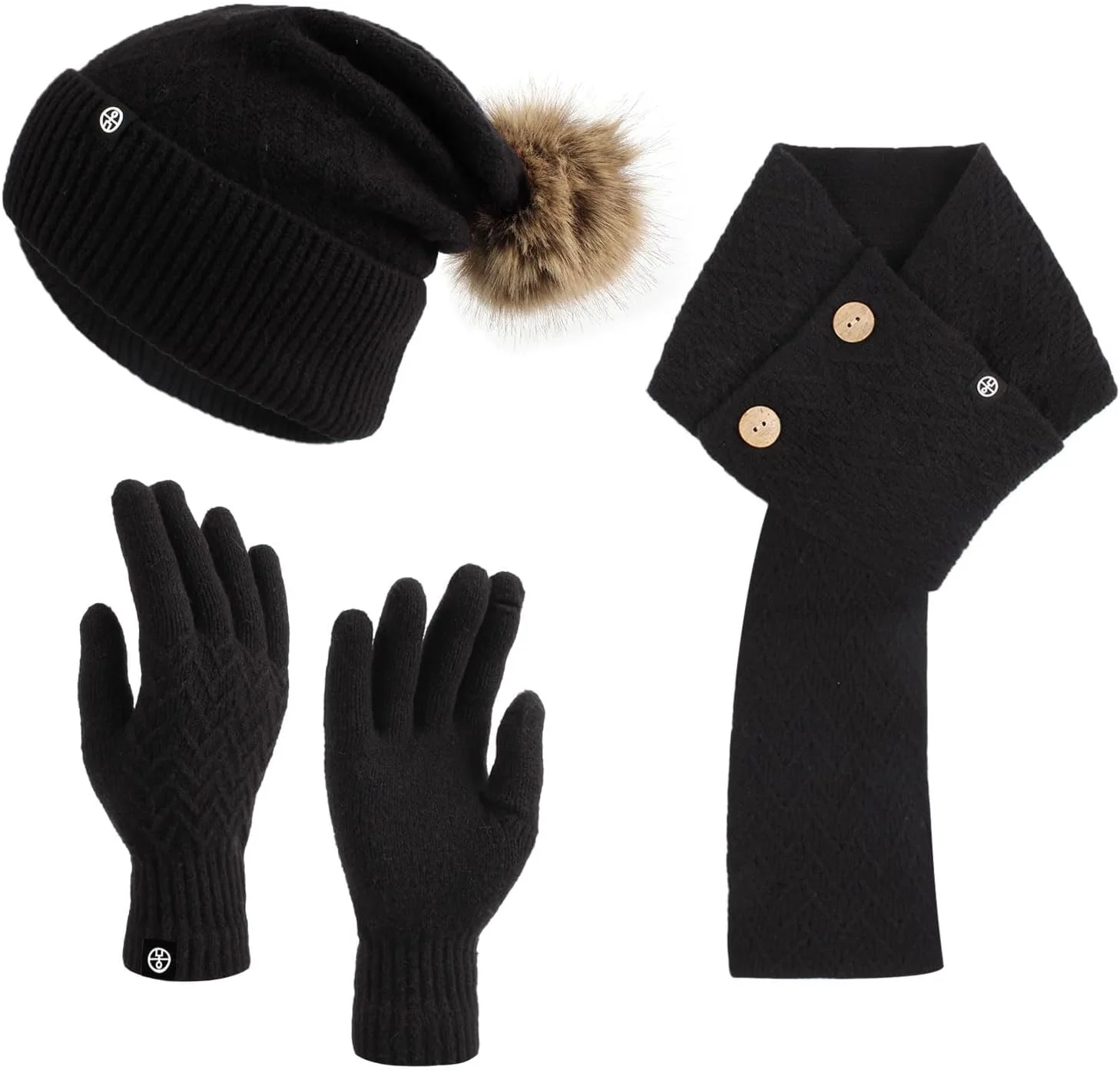 ست کلاه بافتنی، شال گردن و دستکش 3 تکه زمستانی، کلاه بافتنی گرم با دستکش های صفحه لمسی، کلاه جمجمه پشمی برای زنان، لوازم جانبی هوای سرد برای فعالیت های خارج از منزل