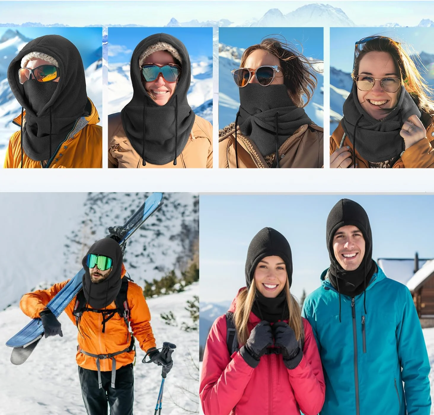 ماسک صورت زمستانی ضد باد کلاه بافتنی 3 در 1، شال گردن پوشش دهان با بند کشی، ماسک اسکی گرم برای مردان و زنان، گرم کننده گردن دوچرخه سواری موتور سیکلت در هوای سرد، محافظت در فضای باز مشکی