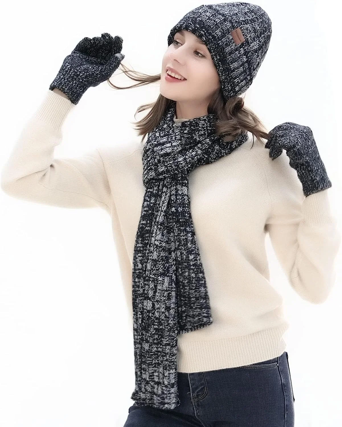 ست کلاه بافتنی زمستانی، شال گردن و دستکش KASTWAVE مناسب آقایان و بانوان، کلاه اسکی، دستکش های لمسی، ست کلاه های ست زوجی، هدیه زمستانی برای آقایان و بانوان