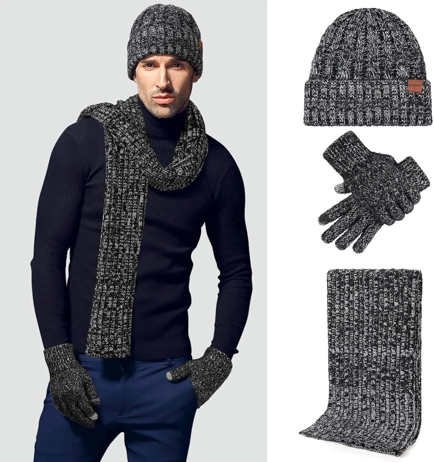 ست کلاه بافتنی زمستانی، شال گردن و دستکش KASTWAVE مناسب آقایان و بانوان، کلاه اسکی، دستکش های لمسی، ست کلاه های ست زوجی، هدیه زمستانی برای آقایان و بانوان