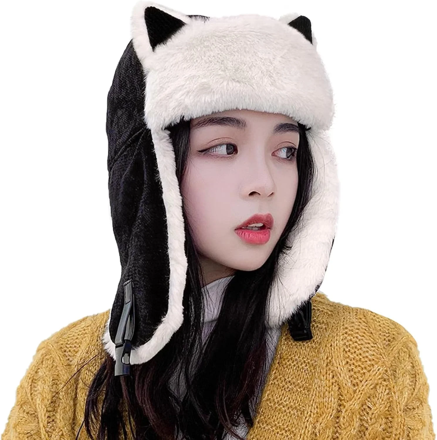 کلاه بافتنی زمستانی زنانه KASTWAVE با گوش های گربه ای - کلاه ضخیم و نرم کشسان با روکش گرم و محافظ گوش - کلاه زمستانی ضد باد