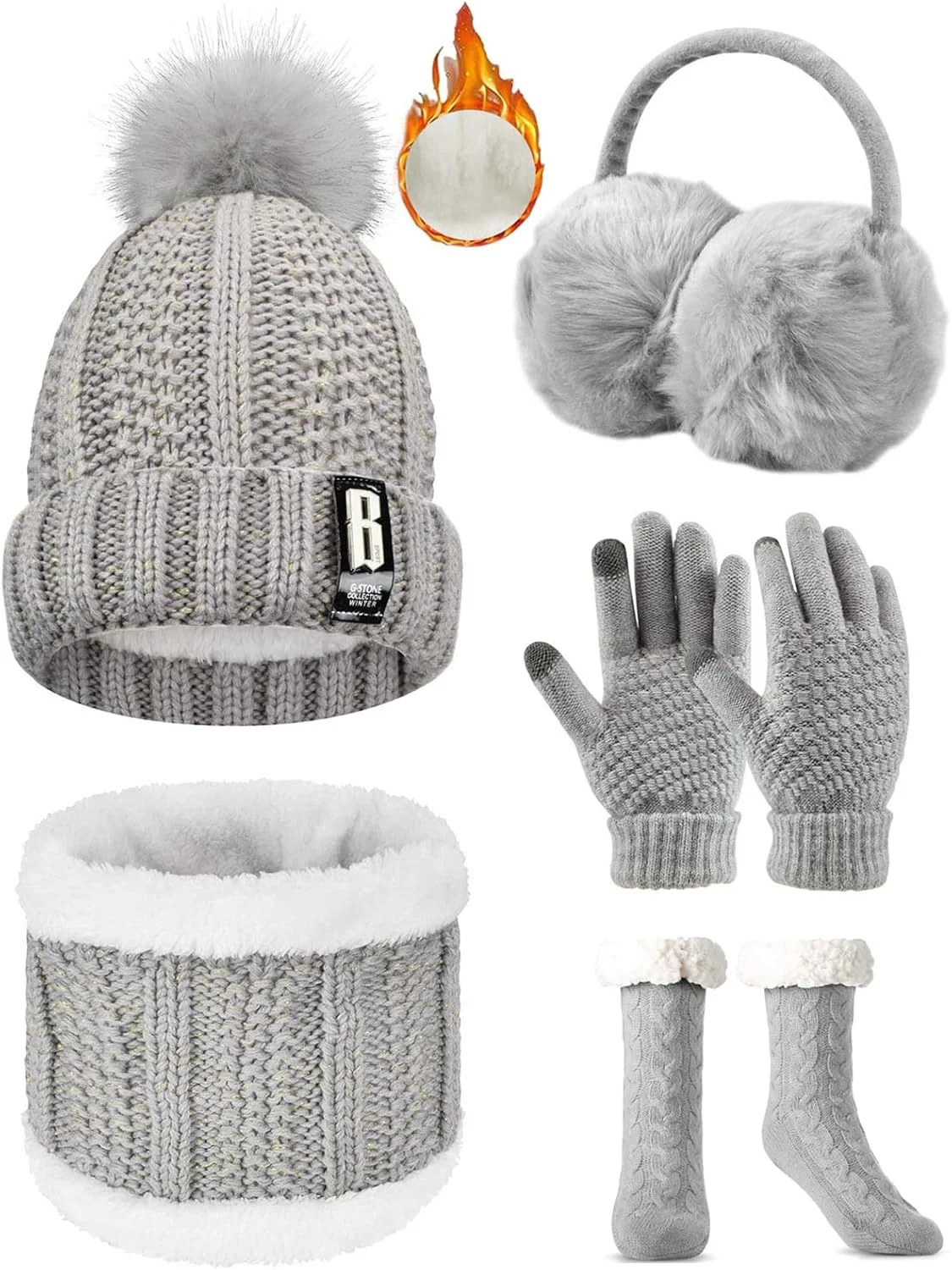 ست کلاه، شال گردن و دستکش بافتنی حرارتی KASTWAVE برای کودکان، ست 3 تکه زمستانی با پوشش پشم گوسفند دولایه، مناسب برای کودکان 1 تا 6 سال (بنفش)