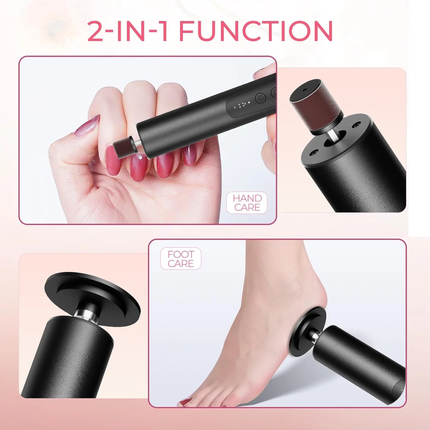 ست سوهان برقی پینه پا Azonee، سوهان پا قابل شارژ USB، اسکرابر پا 2 در 1 و بافر ناخن، ابزار پدیکور حرفه ای 6 سرعته برای آقایان و بانوان