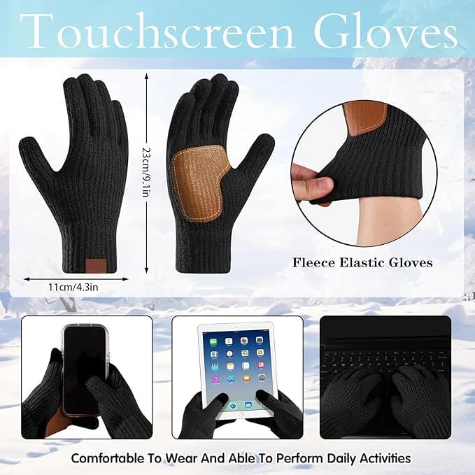 ست 3 تکه زمستانی زنانه KASTWAVE - کلاه بافتنی حرارتی، شال گردن بلند و دستکش های لمسی، لوازم جانبی گرم اسکی/فضای باز، هدیه زمستانی زیبا برای زنان - مشکی ست 3 تکه زمستانی زنانه KASTWAVE - کلاه بافتنی حرارتی، شال گردن بلند و دستکش های لمسی، لوازم جانبی گرم اسکی/فضای باز، هدیه زمستانی زیبا برای زنان - مشکی