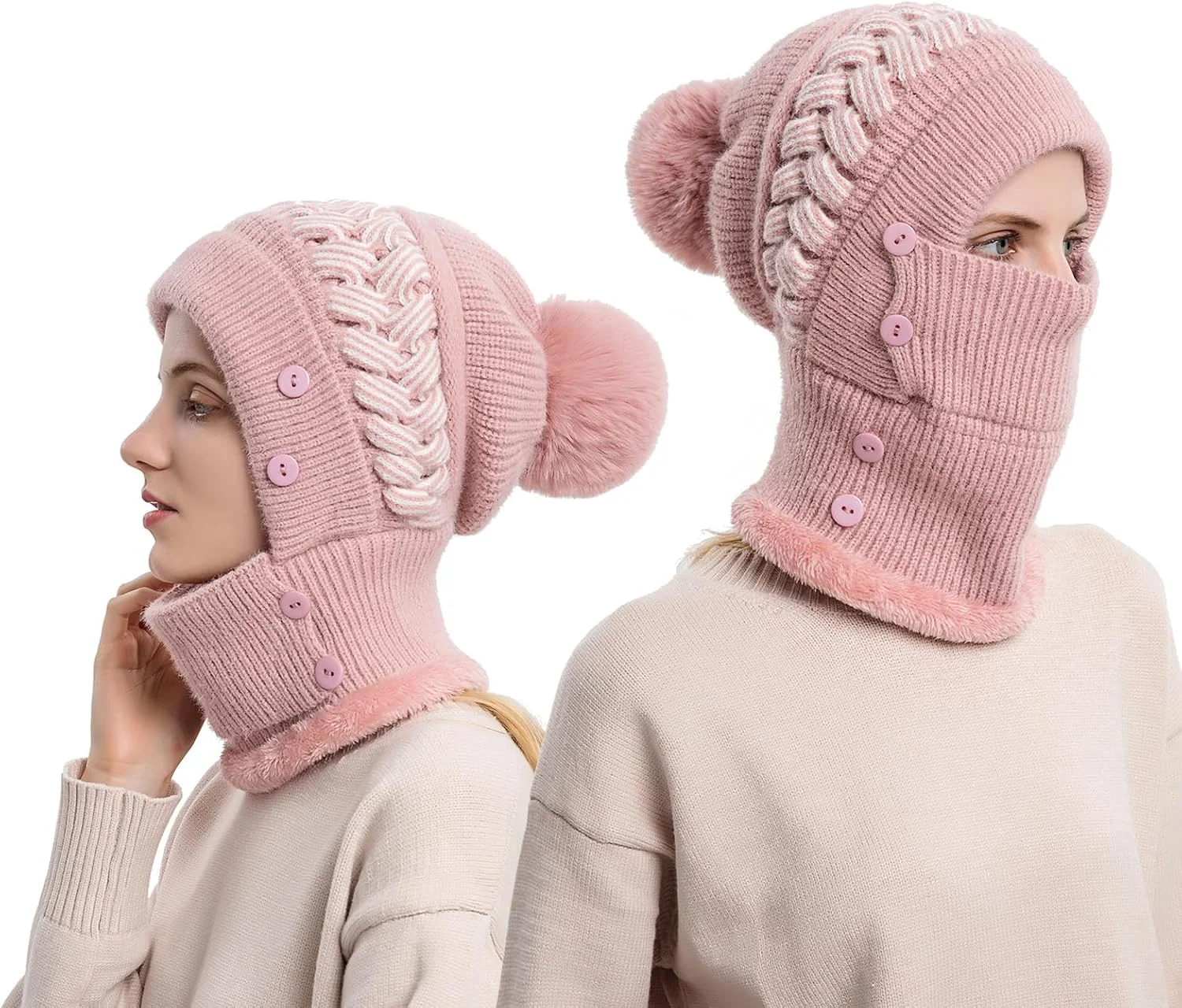 کلاه بافتنی زنانه پوم دار KASTWAVE با آستر پشم گوسفند، ست شال و ماسک زمستانی برای زنان و دختران، کلاه های برفی با گوشی، کلاه اسکی زمستانی گرم و نرم با پوم پوم کلاه بافتنی زنانه پوم دار KASTWAVE با آستر پشم گوسفند، ست شال و ماسک زمستانی برای زنان و دختران، کلاه های برفی با گوشی، کلاه اسکی زمستانی گرم و نرم با پوم پوم