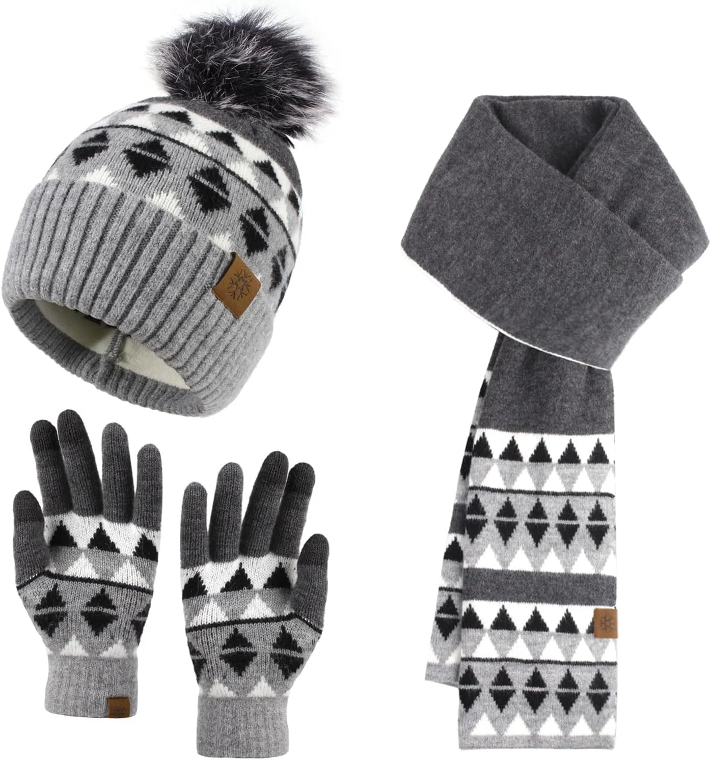 ست کلاه بافتنی زمستانی زنانه KASTWAVE، شال گردن و دستکش های لمسی - بسته 3 تکه گرم پشمی، کلاه جمجمه دنج و لوازم جانبی برای هوای سرد