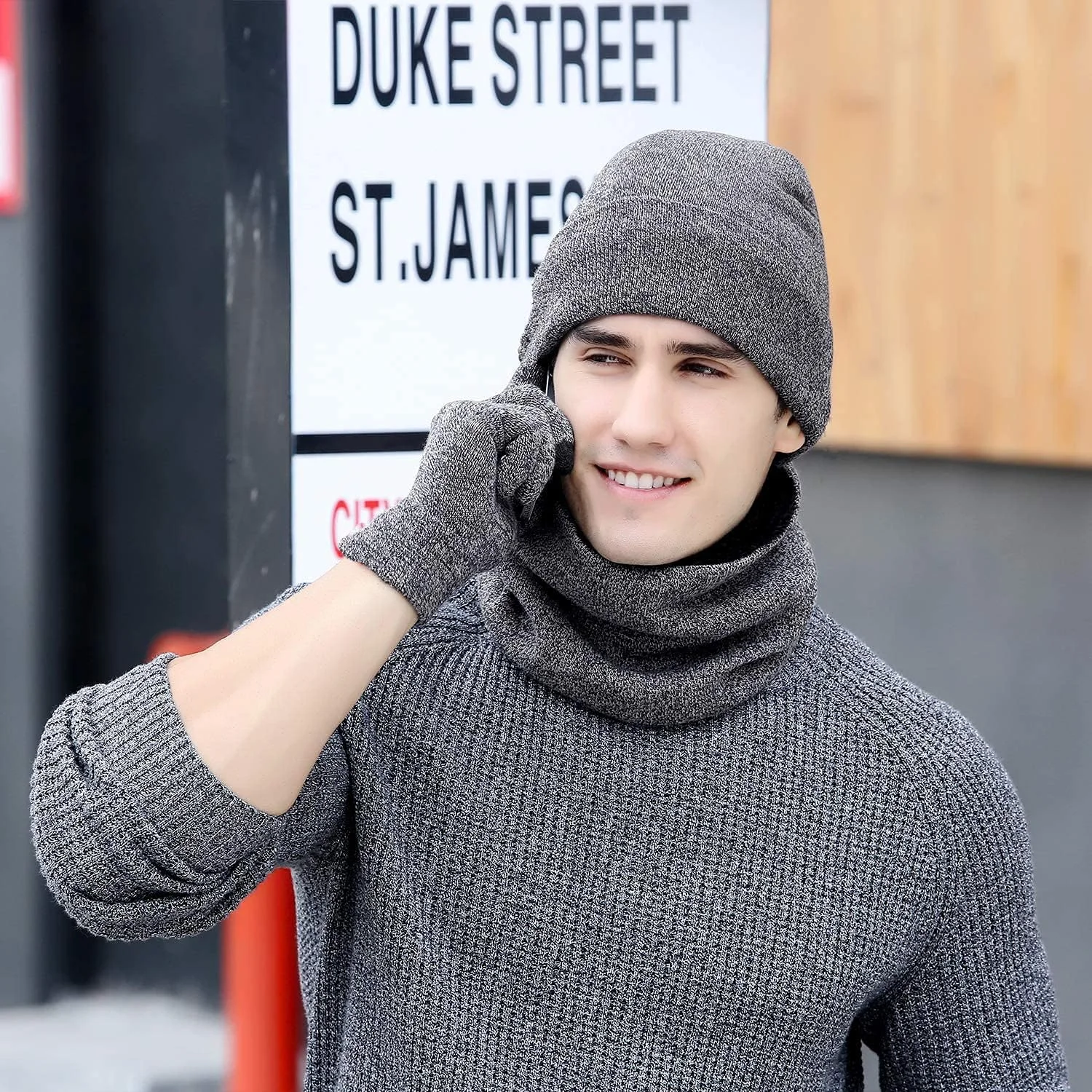 ست کلاه بافتنی زمستانی، شال گردن و دستکش های لمسی KASTWAVE، بافت ضخیم پشمی گرم، مناسب برای آقایان و بانوان، ست 3 تکه کلاه زمستانی ست کلاه بافتنی زمستانی، شال گردن و دستکش های لمسی KASTWAVE، بافت ضخیم پشمی گرم، مناسب برای آقایان و بانوان، ست 3 تکه کلاه زمستانی