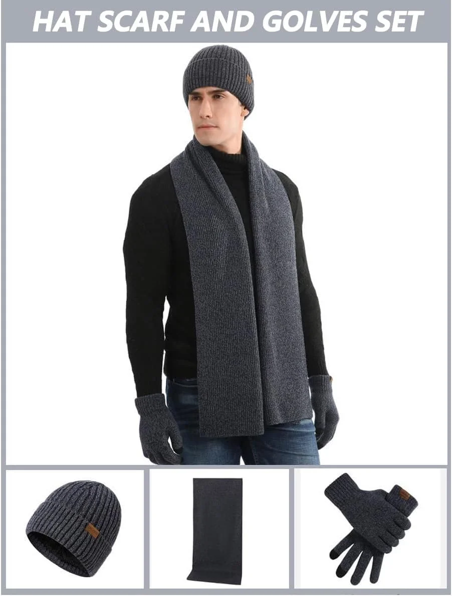 ست کلاه، شال گردن و دستکش زمستانی 3 تکه KASTWAVE - دستکش های لمسی مردانه - کلاه های بافتنی - شال گردن بلند حرارتی - دارای آستر پشمی برای ورزش های فضای باز مردانه و زنانه - سرمه ای ست کلاه، شال گردن و دستکش زمستانی 3 تکه KASTWAVE - دستکش های لمسی مردانه - کلاه های بافتنی - شال گردن بلند حرارتی - دارای آستر پشمی برای ورزش های فضای باز مردانه و زنانه - سرمه ای