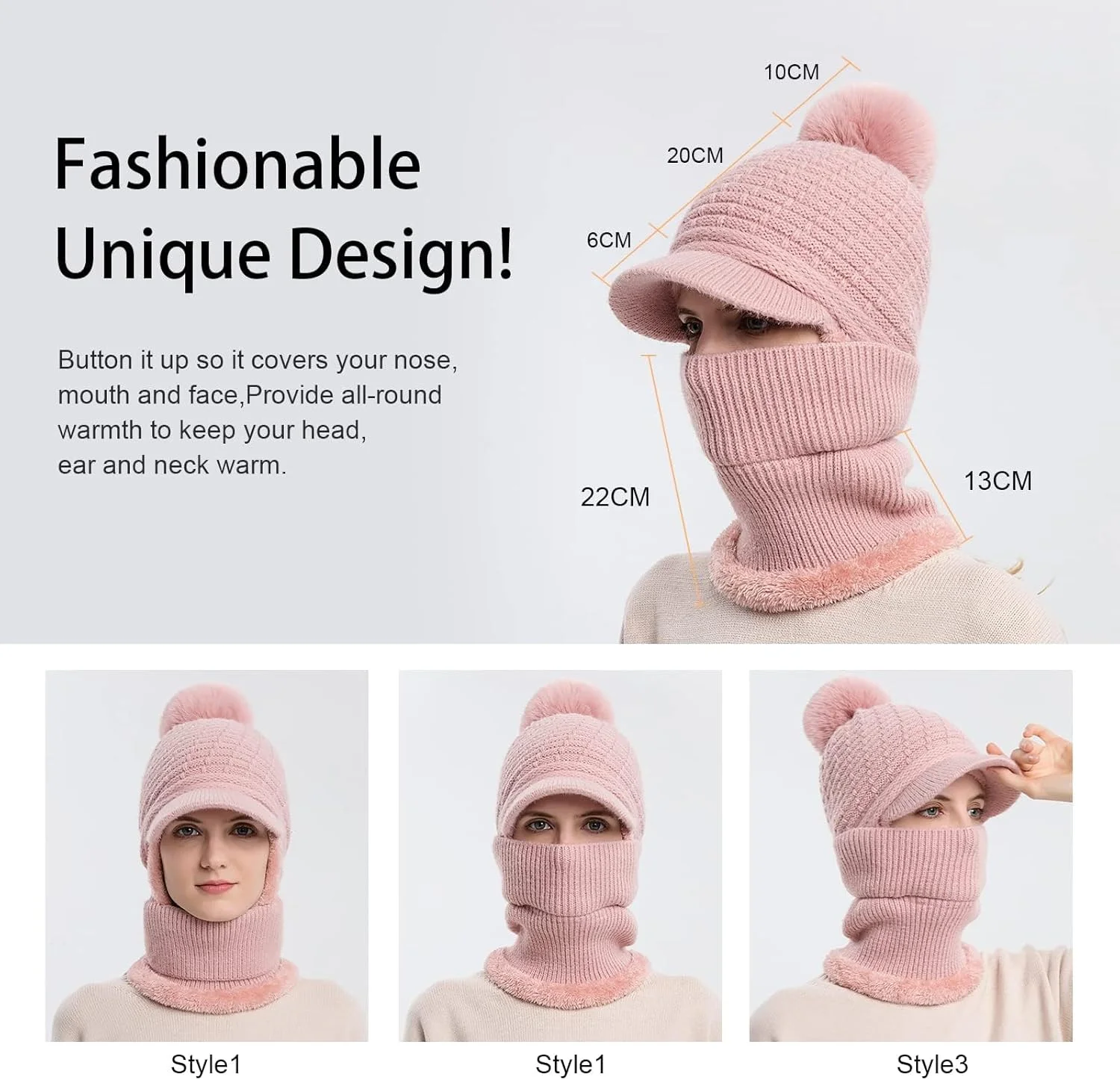 کلاه بافتنی زنانه پوم دار KASTWAVE با آستر پشم گوسفند، ست شال و ماسک زمستانی برای زنان و دختران، کلاه های برفی با گوشی، کلاه اسکی زمستانی گرم و نرم با پوم پوم کلاه بافتنی زنانه پوم دار KASTWAVE با آستر پشم گوسفند، ست شال و ماسک زمستانی برای زنان و دختران، کلاه های برفی با گوشی، کلاه اسکی زمستانی گرم و نرم با پوم پوم