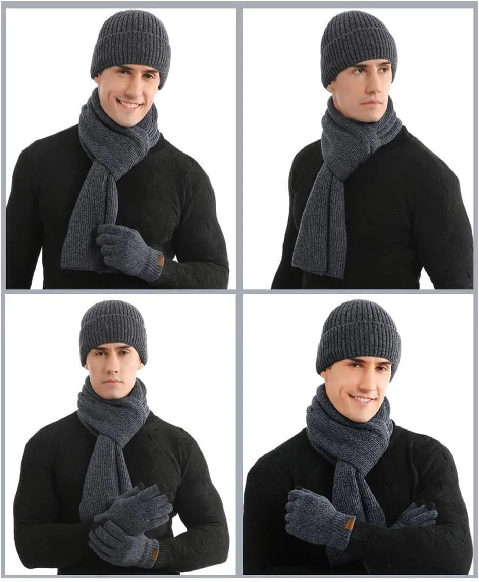ست کلاه، شال گردن و دستکش زمستانی 3 تکه KASTWAVE - دستکش های لمسی مردانه - کلاه های بافتنی - شال گردن بلند حرارتی - دارای آستر پشمی برای ورزش های فضای باز مردانه و زنانه - سرمه ای ست کلاه، شال گردن و دستکش زمستانی 3 تکه KASTWAVE - دستکش های لمسی مردانه - کلاه های بافتنی - شال گردن بلند حرارتی - دارای آستر پشمی برای ورزش های فضای باز مردانه و زنانه - سرمه ای