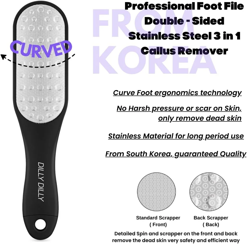 سوهان پا حرفه ای 3 در 1 DILLYDILLY I FOOT | از بین برنده پوست سفت و مرده | اسکراب پا دو طرفه | بهترین ابزار پدیکور فلزی برای از بین بردن پوست سفت
