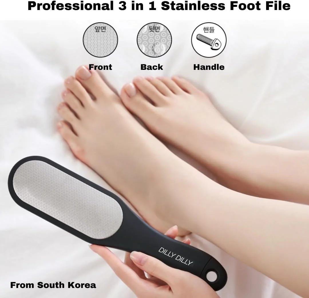سوهان پا حرفه ای 3 در 1 DILLYDILLY I FOOT | از بین برنده پوست سفت و مرده | اسکراب پا دو طرفه | بهترین ابزار پدیکور فلزی برای از بین بردن پوست سفت