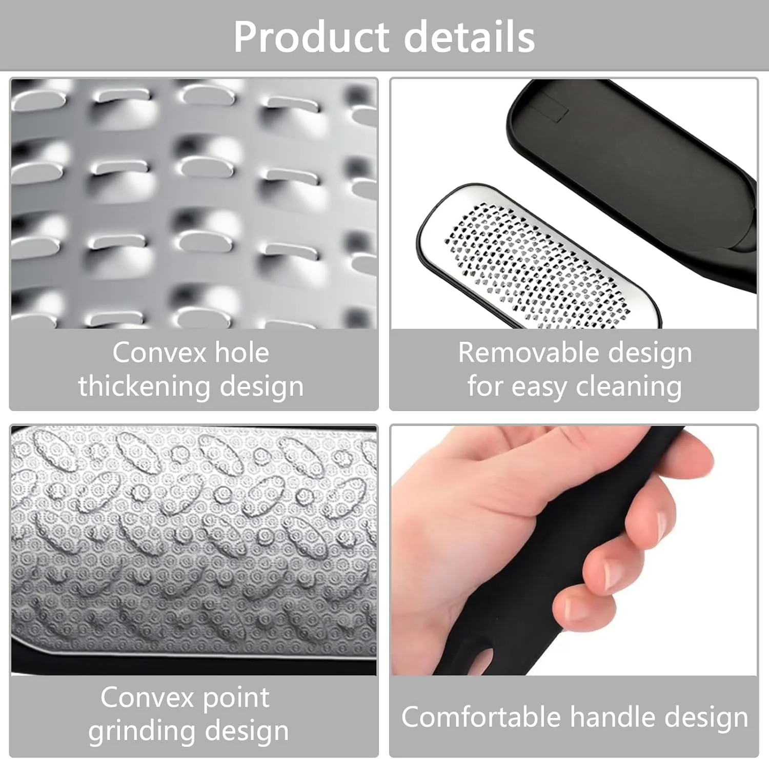 سوهان پا دو طرفه، سوهان پدیکور پا، اسکرابر پا، ابزار اسکرابر پا - 24.3x5 سانتی متر، فولاد ضد زنگ، قابل آویزان کردن، جداشدنی، نرم و صاف برای پوست های سفت و مرده، پاشنه های ترک خورده (مشکی)