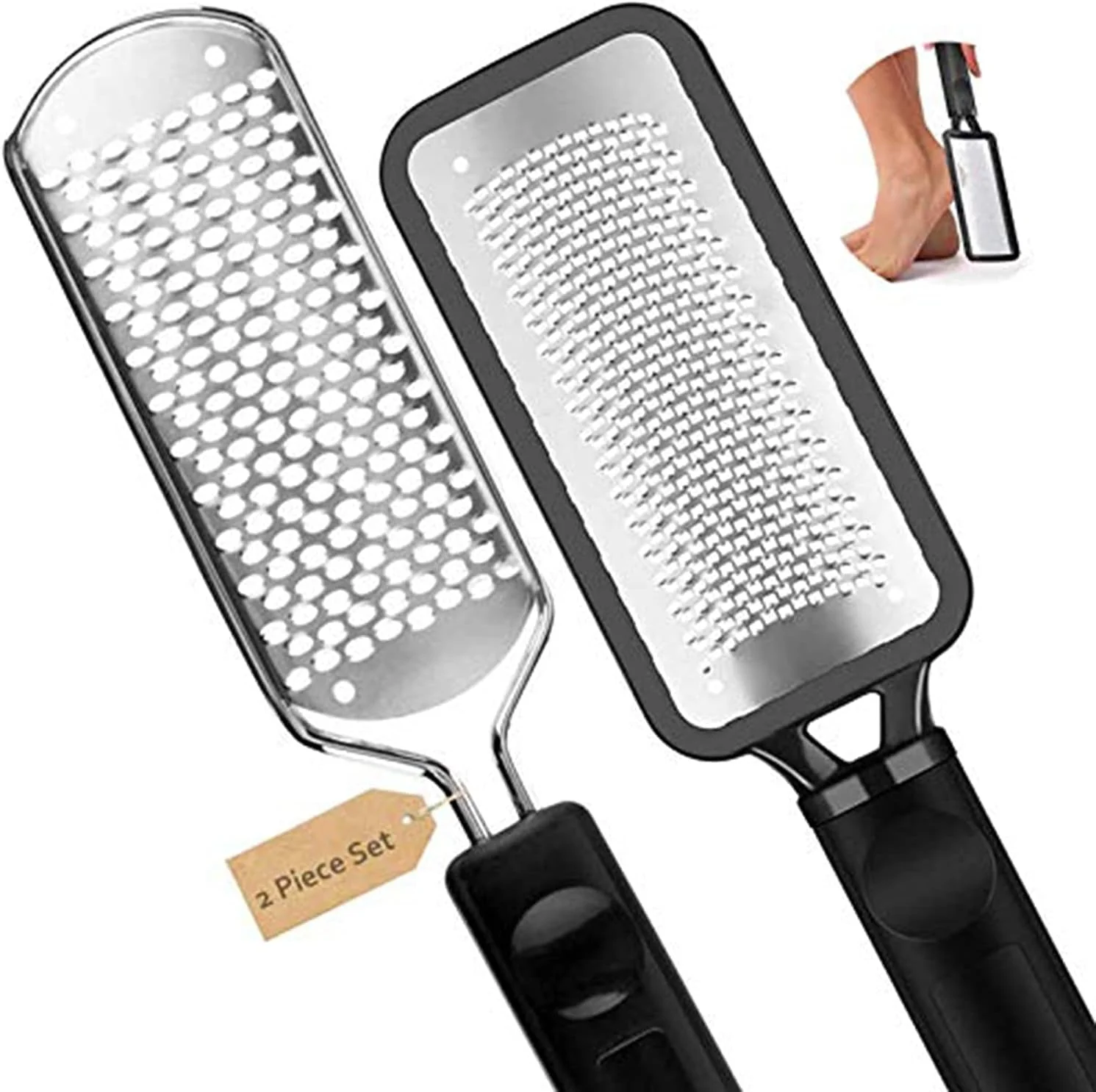 سوهان پدیکور پا DELFINO، سوهان استیل ضد زنگ حرفه ای و بزرگ، اسکرابر پا، مراقبت از پا، از بین برنده پوست مرده پا، ابزار پدیکور حرفه ای قابل شستشو و استفاده مجدد، 2 عدد سوهان پدیکور پا DELFINO، سوهان استیل ضد زنگ حرفه ای و بزرگ، اسکرابر پا، مراقبت از پا، از بین برنده پوست مرده پا، ابزار پدیکور حرفه ای قابل شستشو و استفاده مجدد، 2 عدد