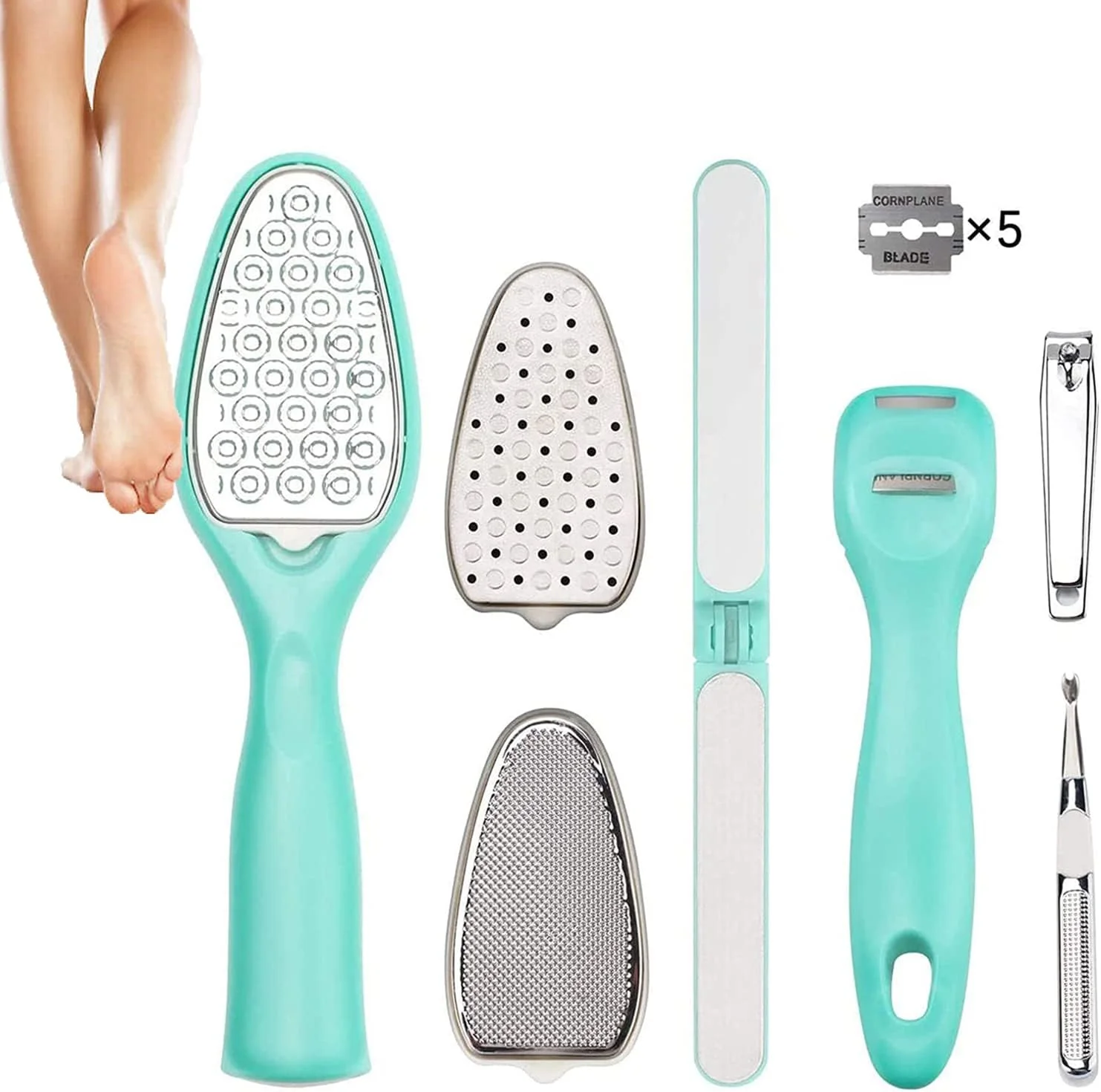 ست پدیکور ELECDON، سوهان پا 8 در 1، ست سوهان پدیکور حرفه ای و از بین برنده پینه برای از بین بردن پوست سخت، ابزار پدیکور خانگی مراقبت از پا برای زنان و مردان