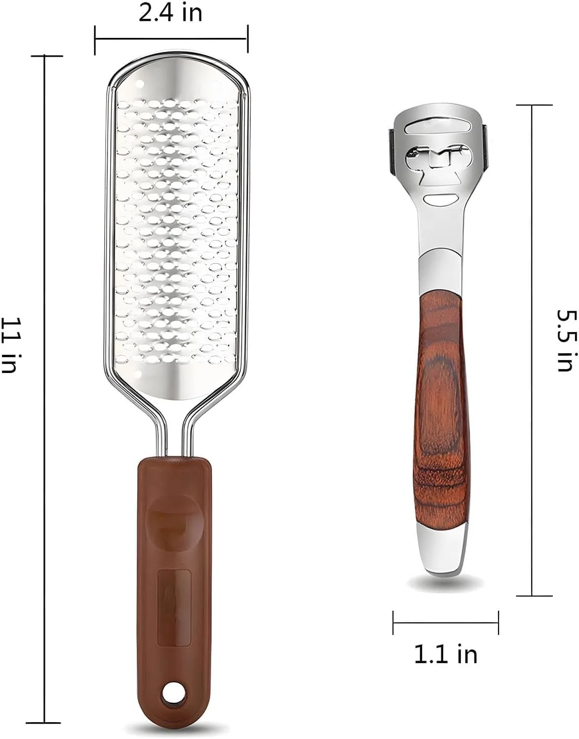 سوهان پا Joyzzz برای پوست سخت، پدیکور حرفه ای از بین برنده پینه با دسته چوبی، اسکرابر پا برای از بین بردن پوست مرده روی پاشنه های ترک خورده و انگشتان پا، کیت ضروری مراقبت از پا
