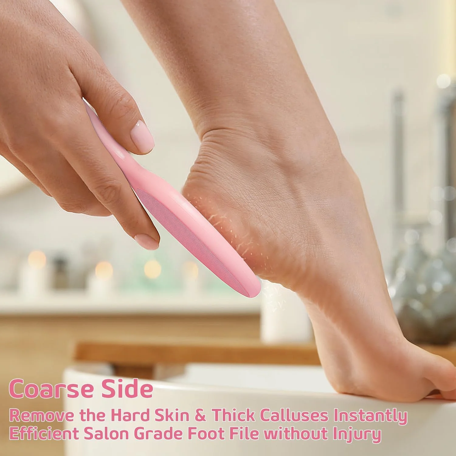 سوهان پدیکور شیشه ای دو طرفه KASTWAVE - از بین برنده موثر پینه پا با دسته بلند و پایه شیک، ابزار پدیکور سنگ پا شیشه ای برای داشتن پاهایی نرم، صورتی