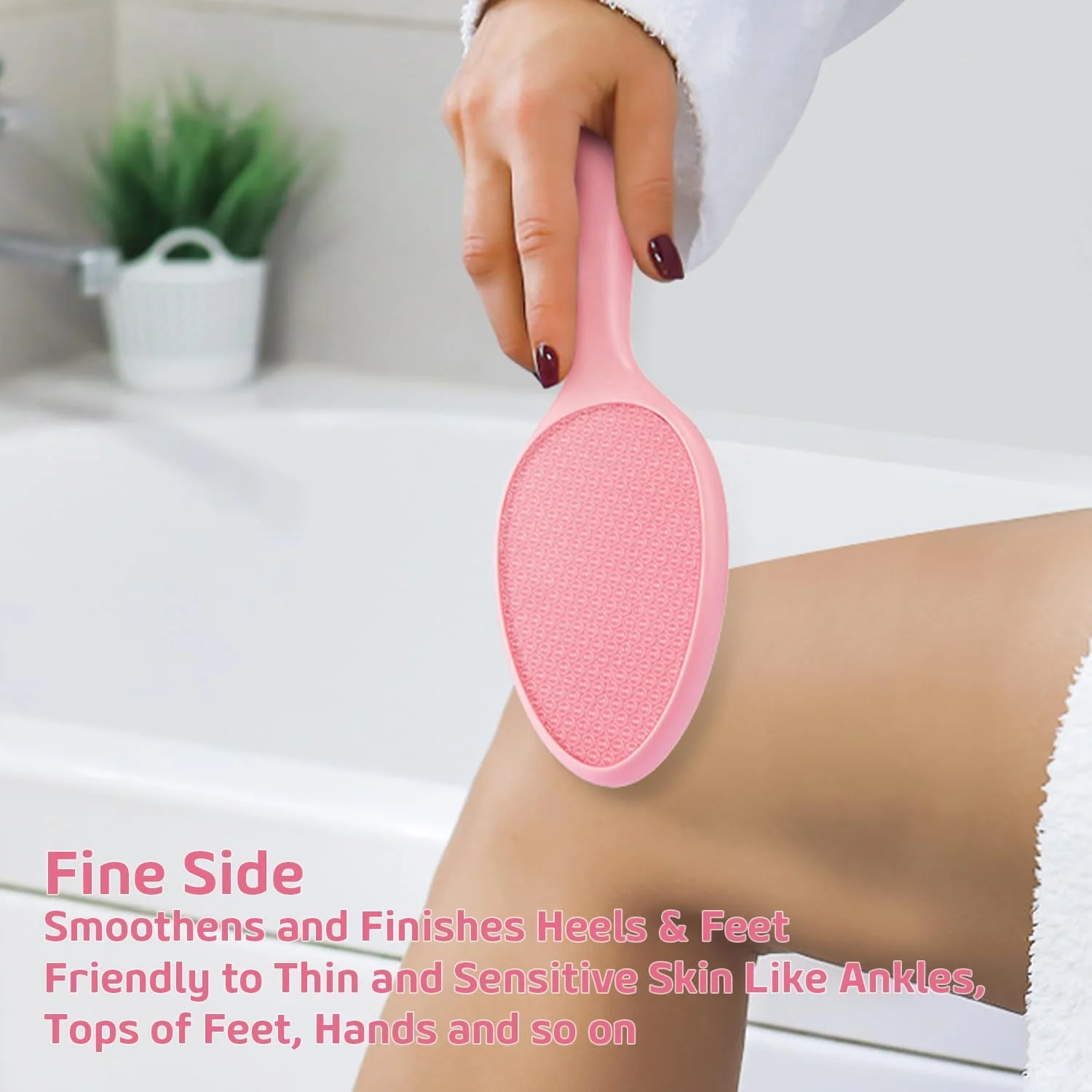 سوهان پدیکور شیشه ای دو طرفه KASTWAVE - از بین برنده موثر پینه پا با دسته بلند و پایه شیک، ابزار پدیکور سنگ پا شیشه ای برای داشتن پاهایی نرم، صورتی