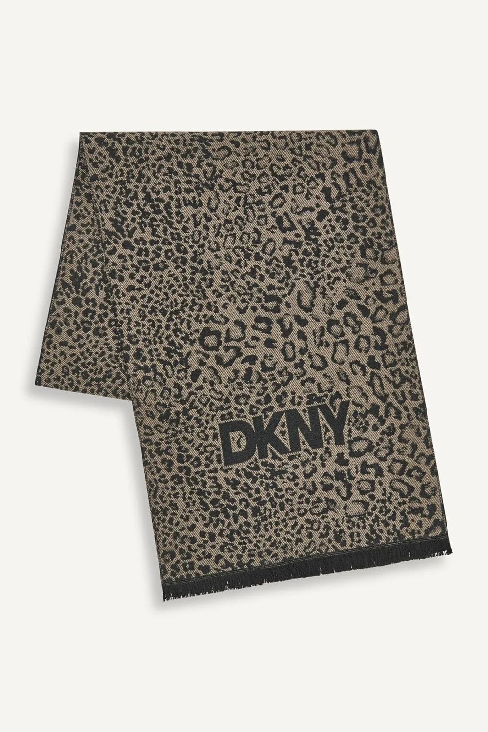 شال زنانه DKNY طرح پلنگی ژاکارد با ریشه های تابیده شال زنانه DKNY طرح پلنگی ژاکارد با ریشه های تابیده