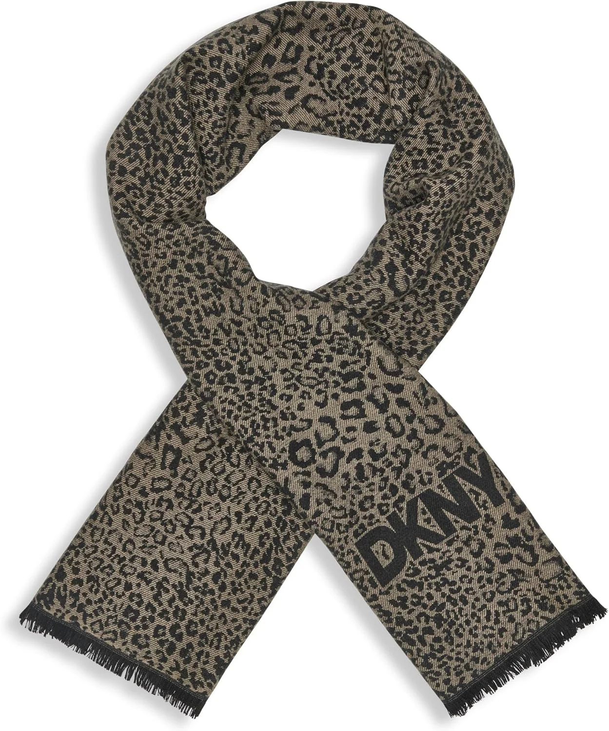 شال زنانه DKNY طرح پلنگی ژاکارد با ریشه های تابیده شال زنانه DKNY طرح پلنگی ژاکارد با ریشه های تابیده