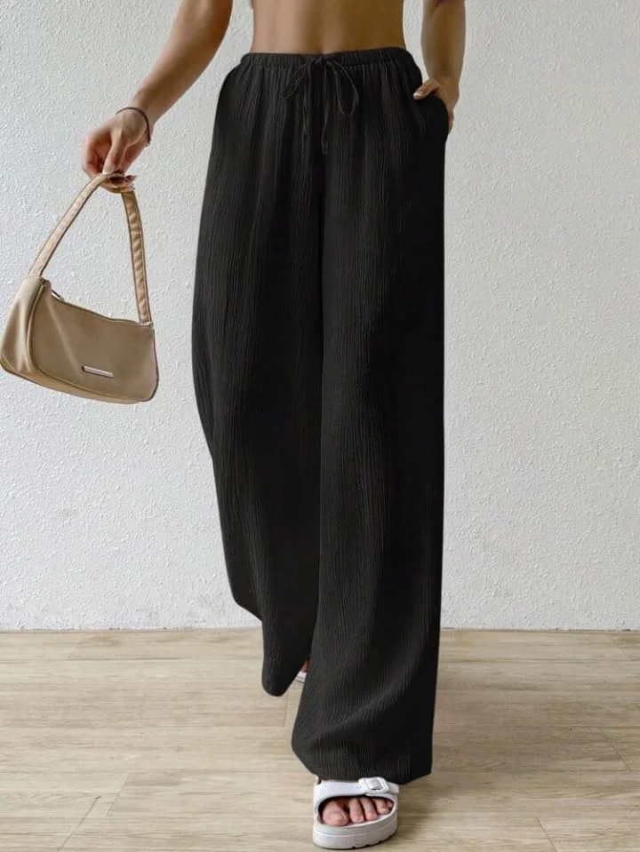 شلوار زنانه گشاد کمر بلند GRECIILOOKS | شلوار کره ای کمر بلند | شلوار ورزشی رسمی | مدل باربری بگ ترندی (موجود در سایز بزرگ و بسته ترکیبی 2 عددی) مشکی (GL-DP-TR1028_BLACK_34)