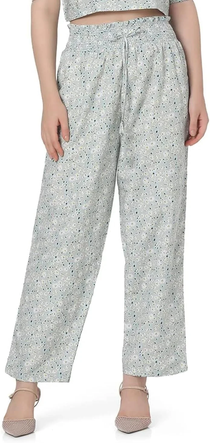 GRECIILOOKS شلوار پالازو زنانه ریون، مدل راسته (سبز، کوچک)