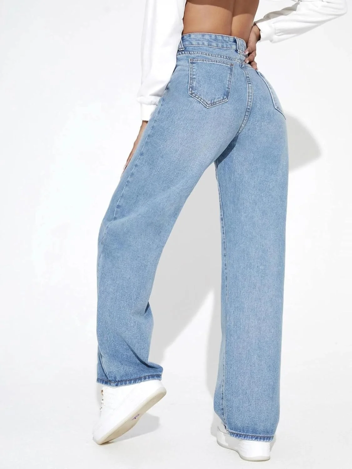 GRECIILOOKS شلوار جین زنانه مدرن با فیت معمولی (آبی آسمانی، 32) | مدل فاق: فاق بلند