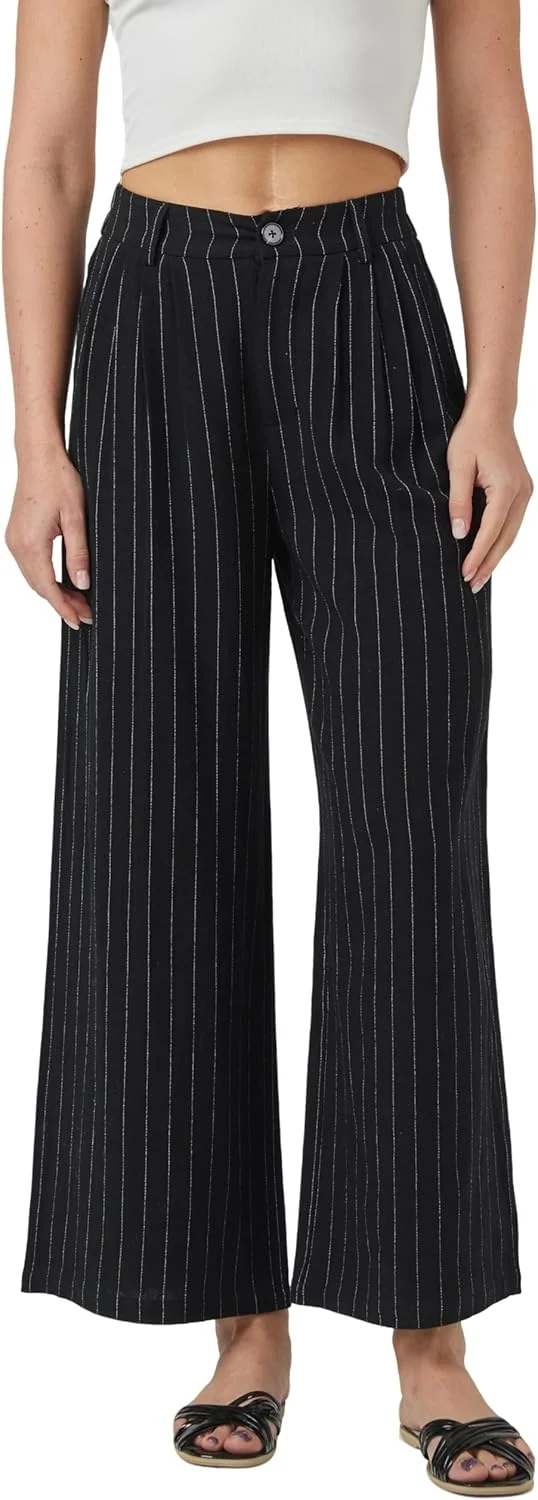 شلوار زنانه لینن heipeiwa، شلوارک راه راه، شلوار گشاد تابستانی، شلوار مجلسی کژوال، مدل کاپری