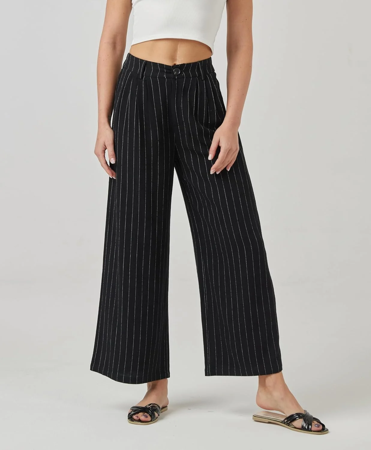 شلوار زنانه لینن heipeiwa، شلوارک راه راه، شلوار گشاد تابستانی، شلوار مجلسی کژوال، مدل کاپری