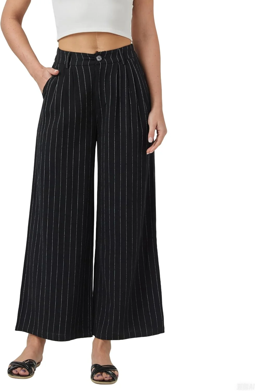 شلوار زنانه لینن heipeiwa، شلوارک راه راه، شلوار گشاد تابستانی، شلوار مجلسی کژوال، مدل کاپری