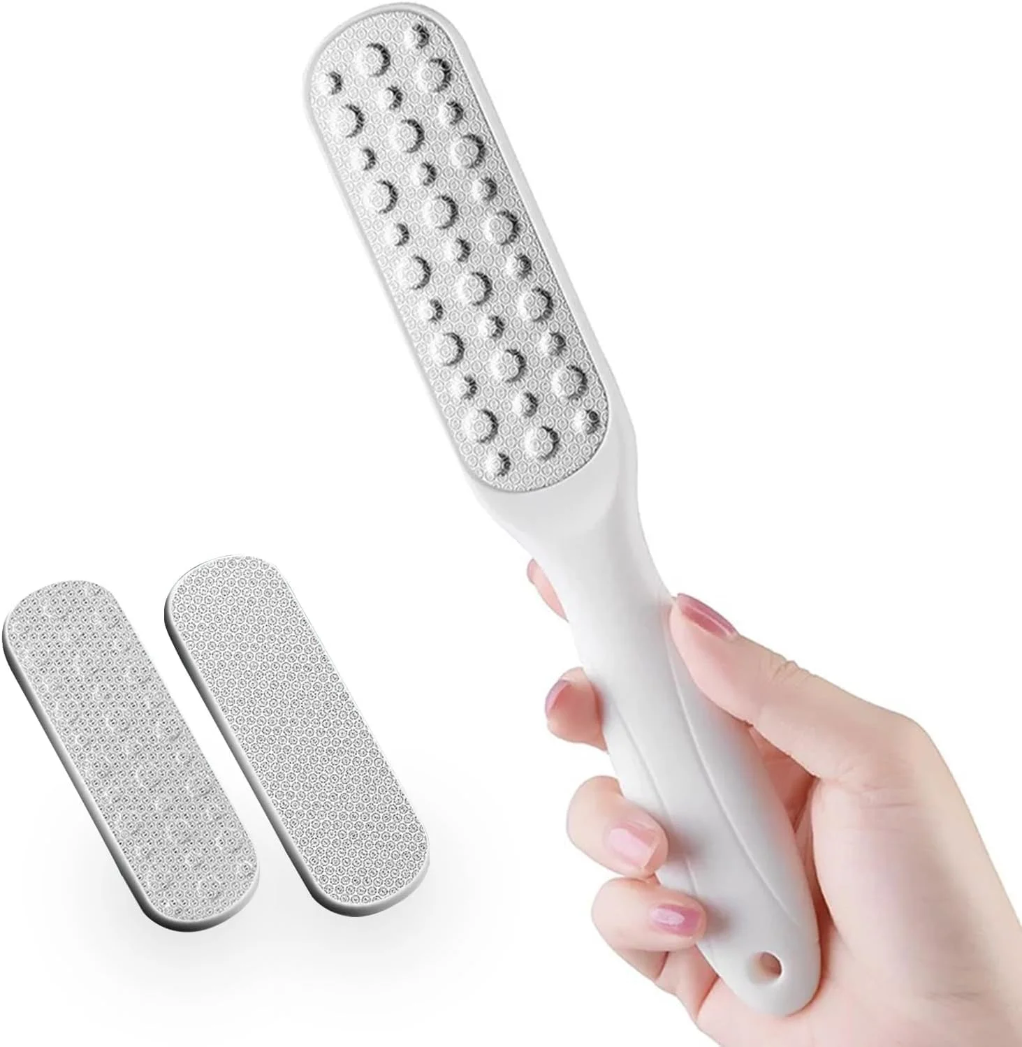 سوهان پا استیل ضد زنگ CNTOAE دو طرفه، از بین برنده پینه پا، ابزار حرفه ای پدیکور، اسکرابر پا، از بین برنده پوست مرده، خراشنده پاشنه پا برای پاشنه های ترک خورده و از بین بردن میخچه پا