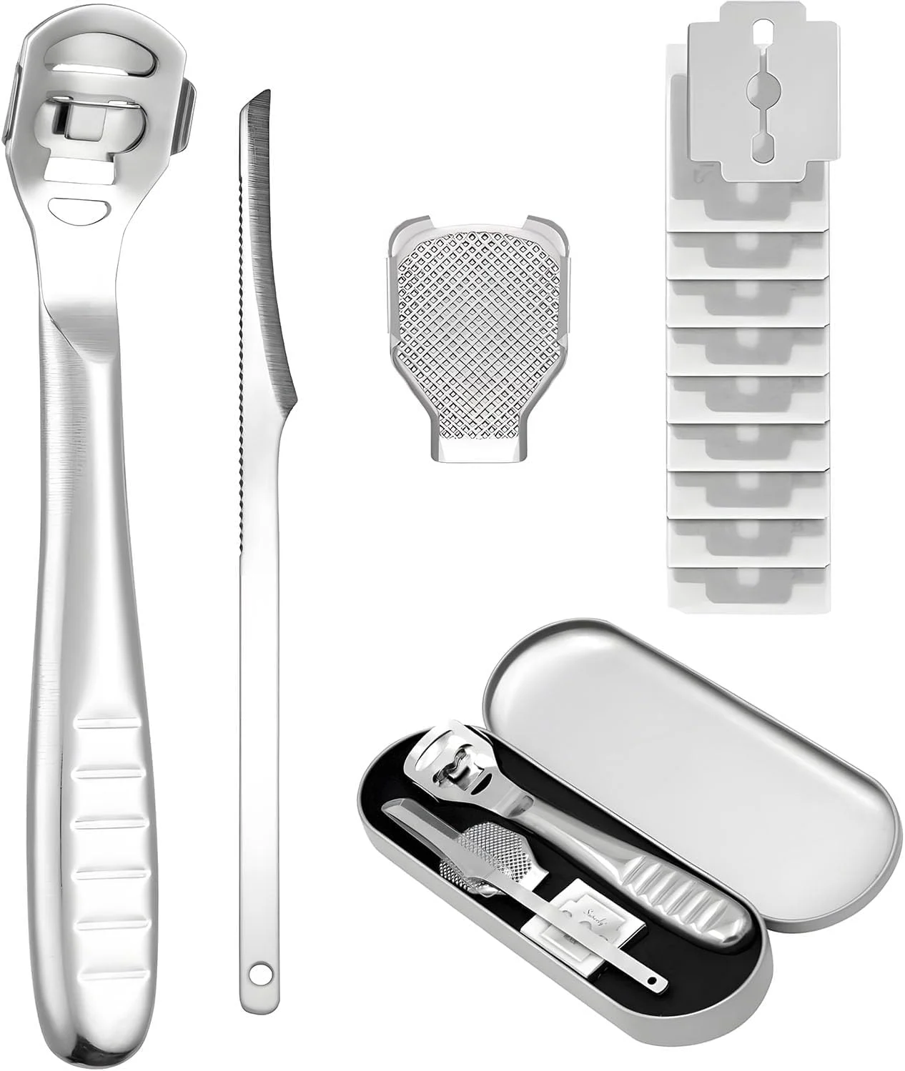 سوهان پا Joyzzz برای پوست سخت، از بین برنده پینه پا 2 در 1، اسکرابر پا از بین برنده پوست سخت با 10 تیغه تعویضی، ست حرفه ای پدیکور استیل ضد زنگ ابزار مراقبت از پا سوهان پا Joyzzz برای پوست سخت، از بین برنده پینه پا 2 در 1، اسکرابر پا از بین برنده پوست سخت با 10 تیغه تعویضی، ست حرفه ای پدیکور استیل ضد زنگ ابزار مراقبت از پا