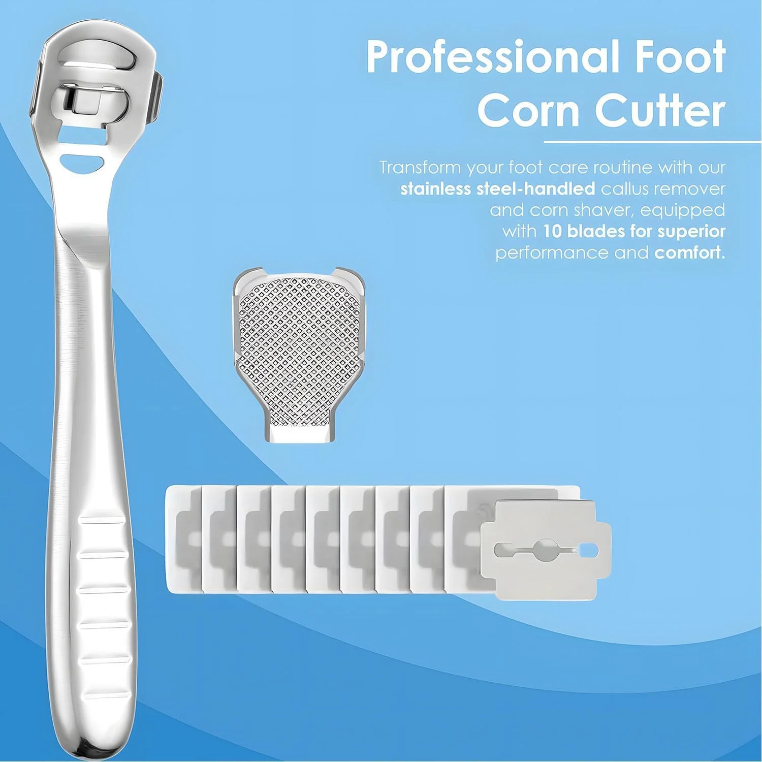 سوهان پا Joyzzz برای پوست سخت، از بین برنده پینه پا 2 در 1، اسکرابر پا از بین برنده پوست سخت با 10 تیغه تعویضی، ست حرفه ای پدیکور استیل ضد زنگ ابزار مراقبت از پا