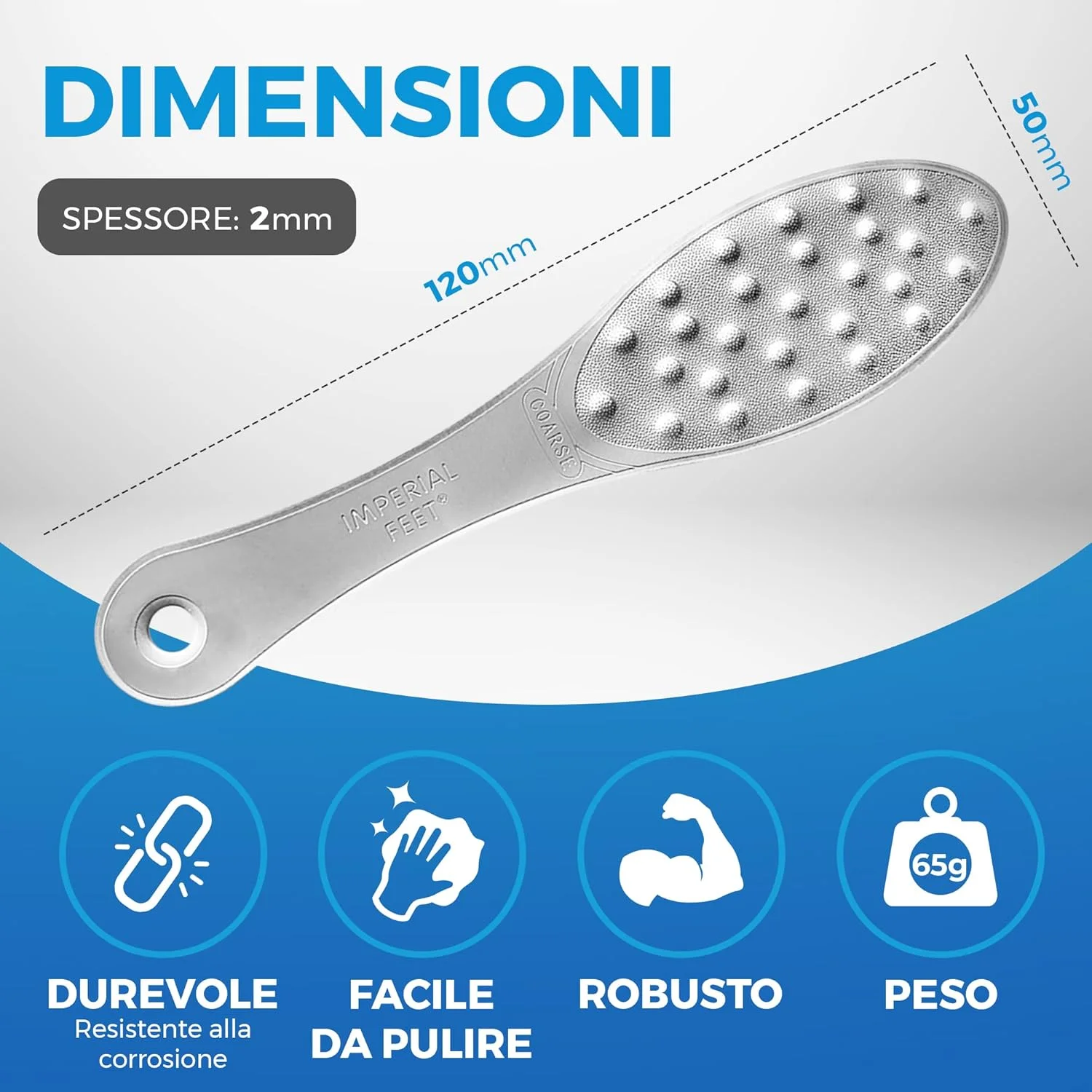 اسکرابر استیل پا Imperial Feet | سوهان دو طرفه حرفه ای از بین برنده پینه پا | برس سوهان پا برای پوست خشک یا مرطوب | ابزار پدیکور با تمیز کردن آسان، رنده پاشنه پا